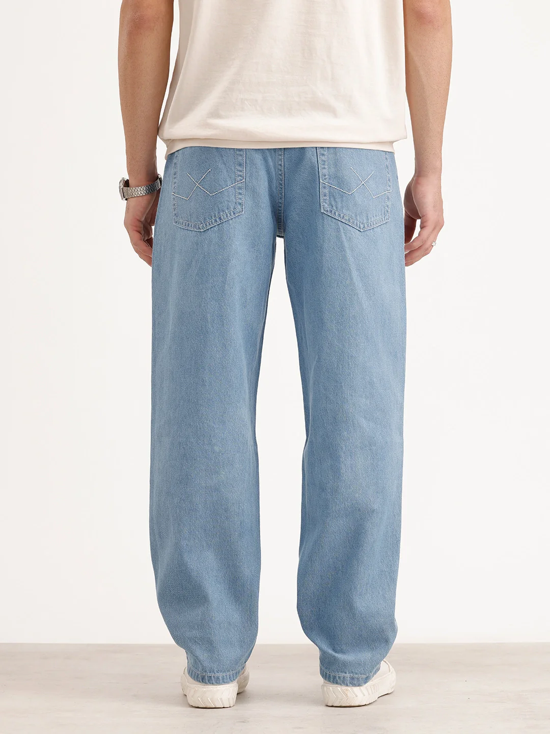Solid Loose Fit Denim Jeans | Light Blue - Image 3