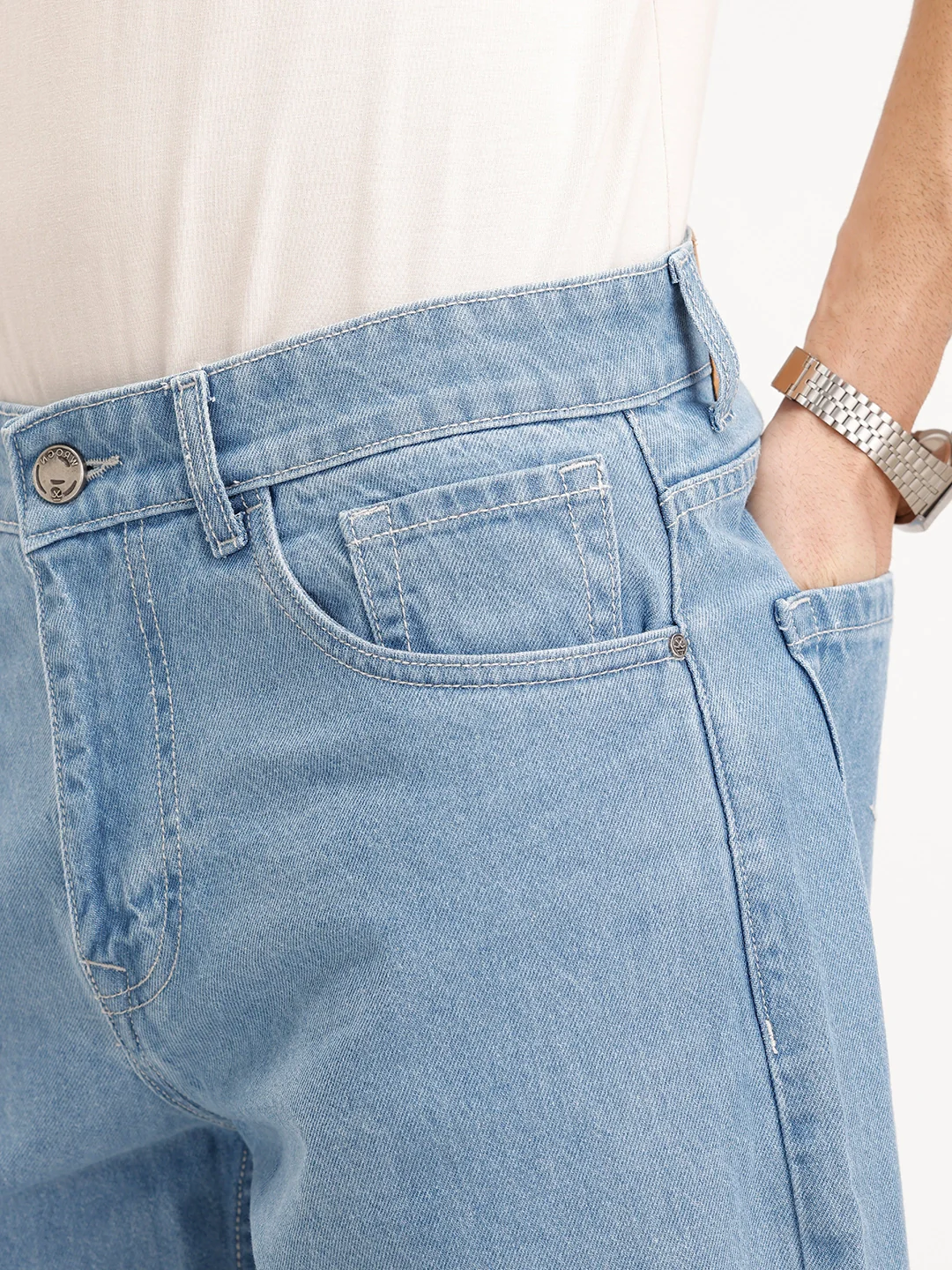 Solid Loose Fit Denim Jeans | Light Blue - Image 5