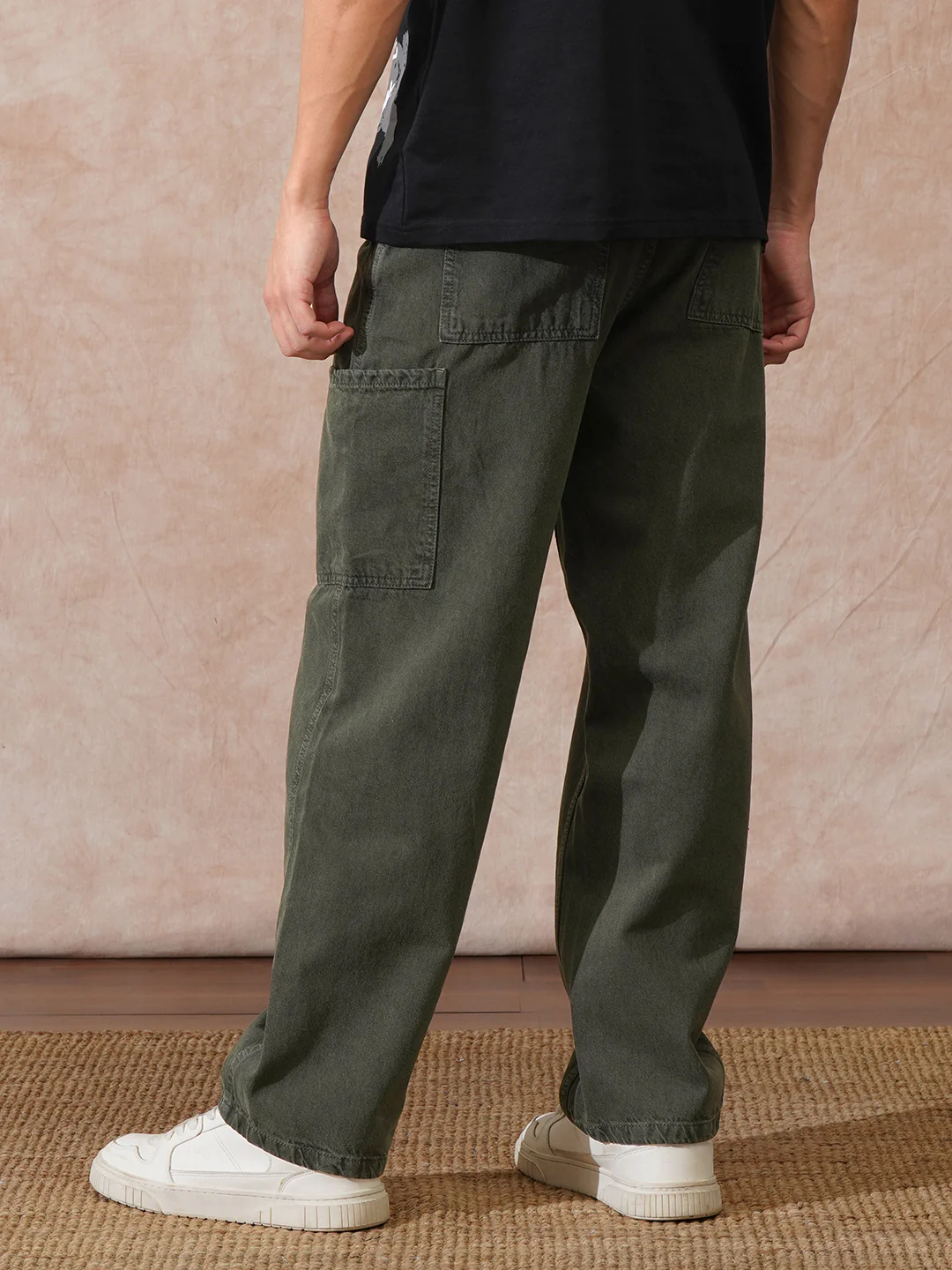 Solid Loose Fit Trouser | Olive - Image 3