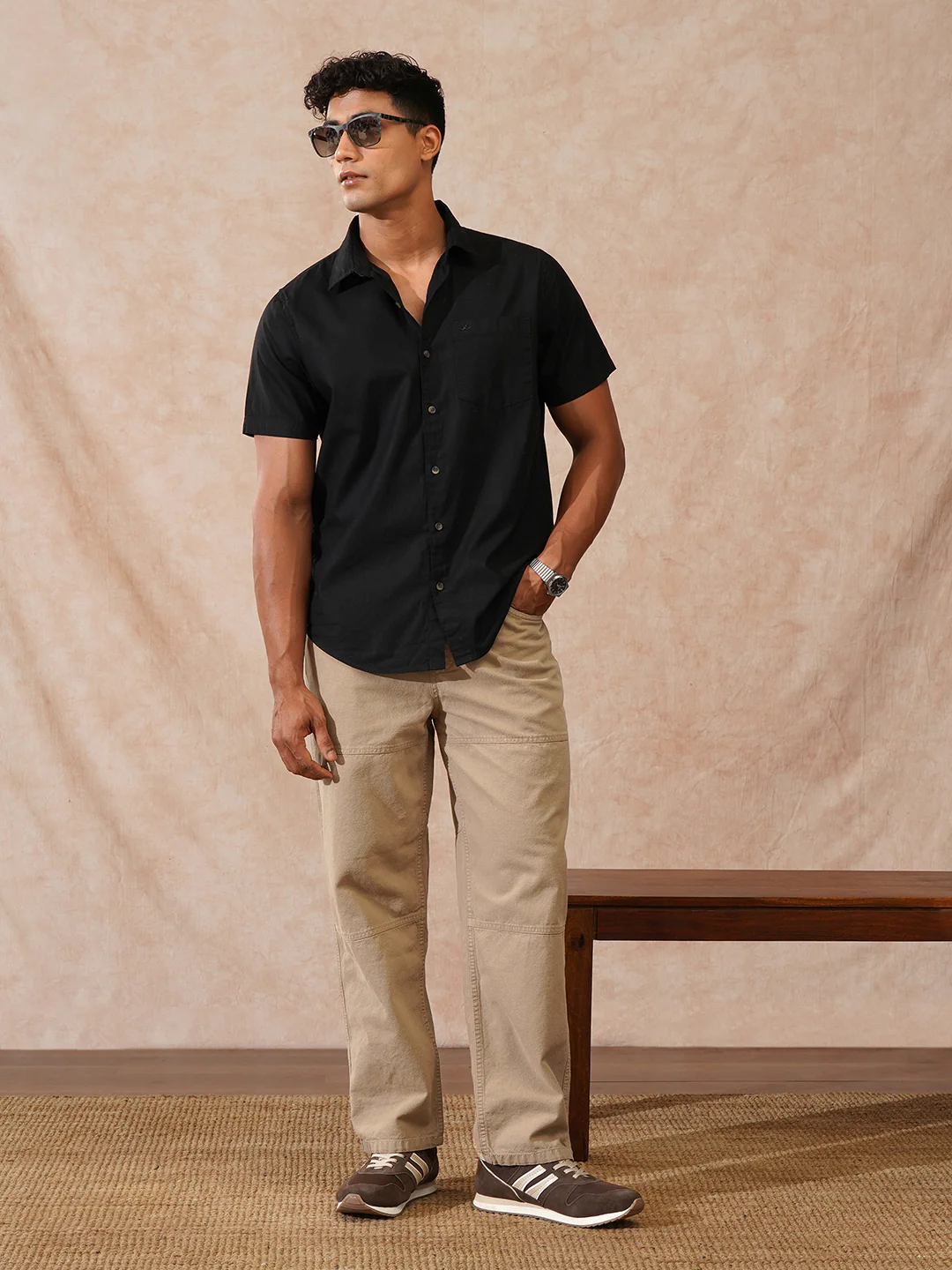 Solid Loose Fit Trousers | Khaki - Image 2