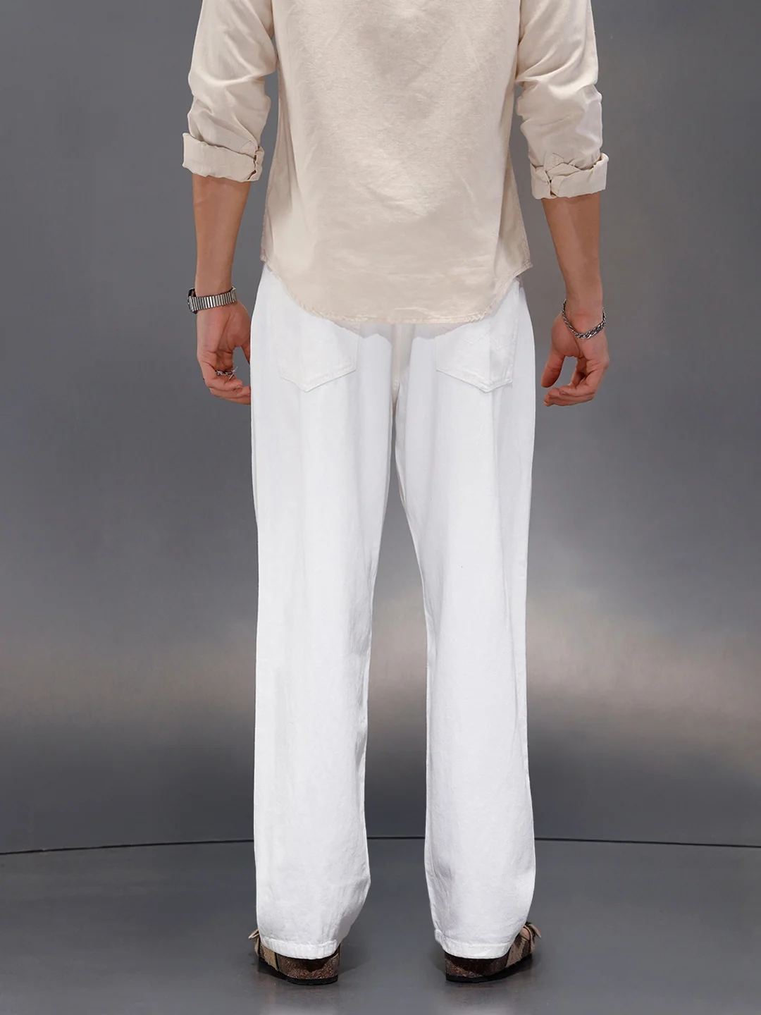 Solid Loose Fit White Jeans | White - Image 4