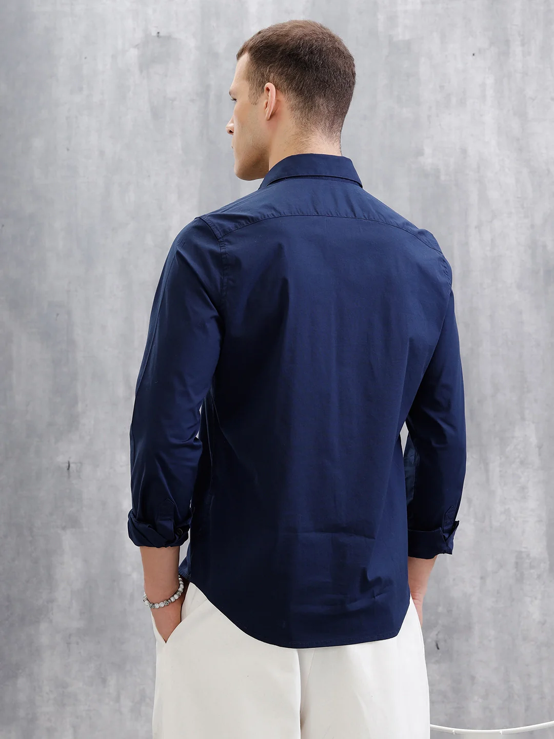 Solid Lycra Blend Shirt | Dark Blue - Image 3