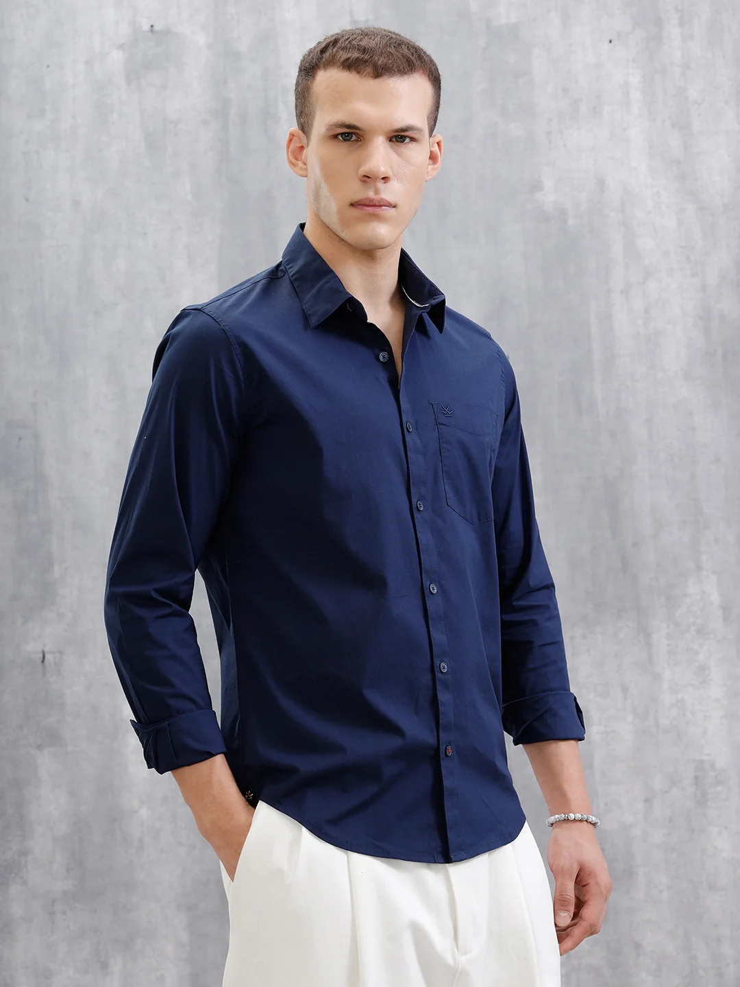 Solid Lycra Blend Shirt | Dark Blue - Image 4