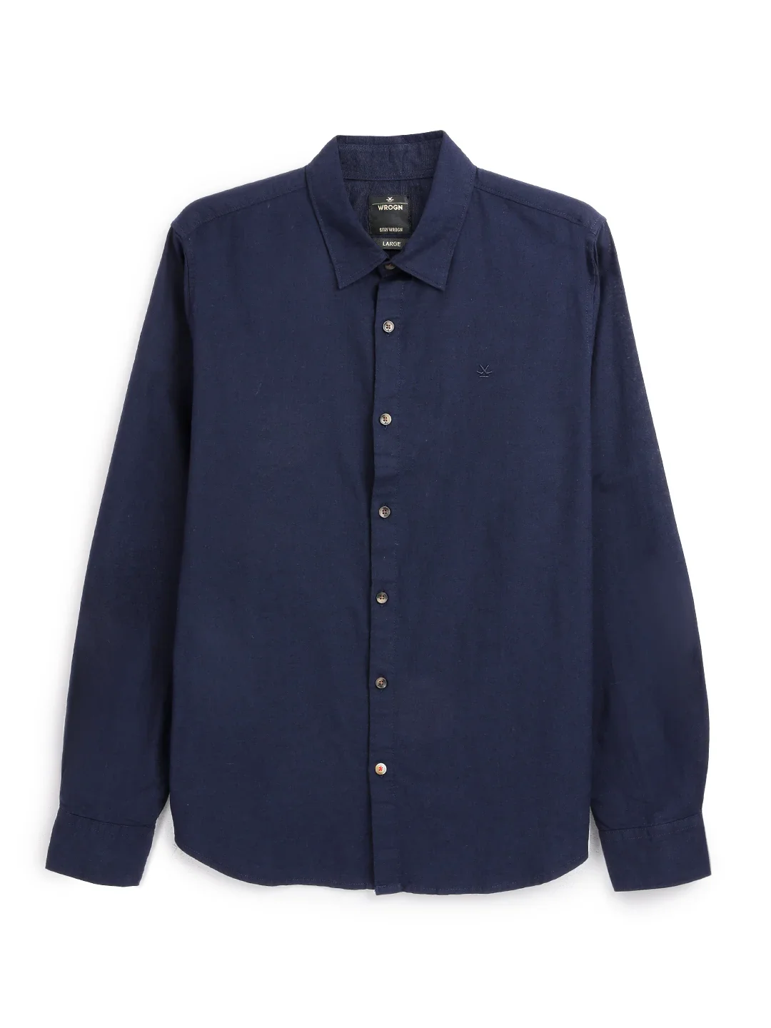 Solid Navy Cotton Linen Shirt - Image 3