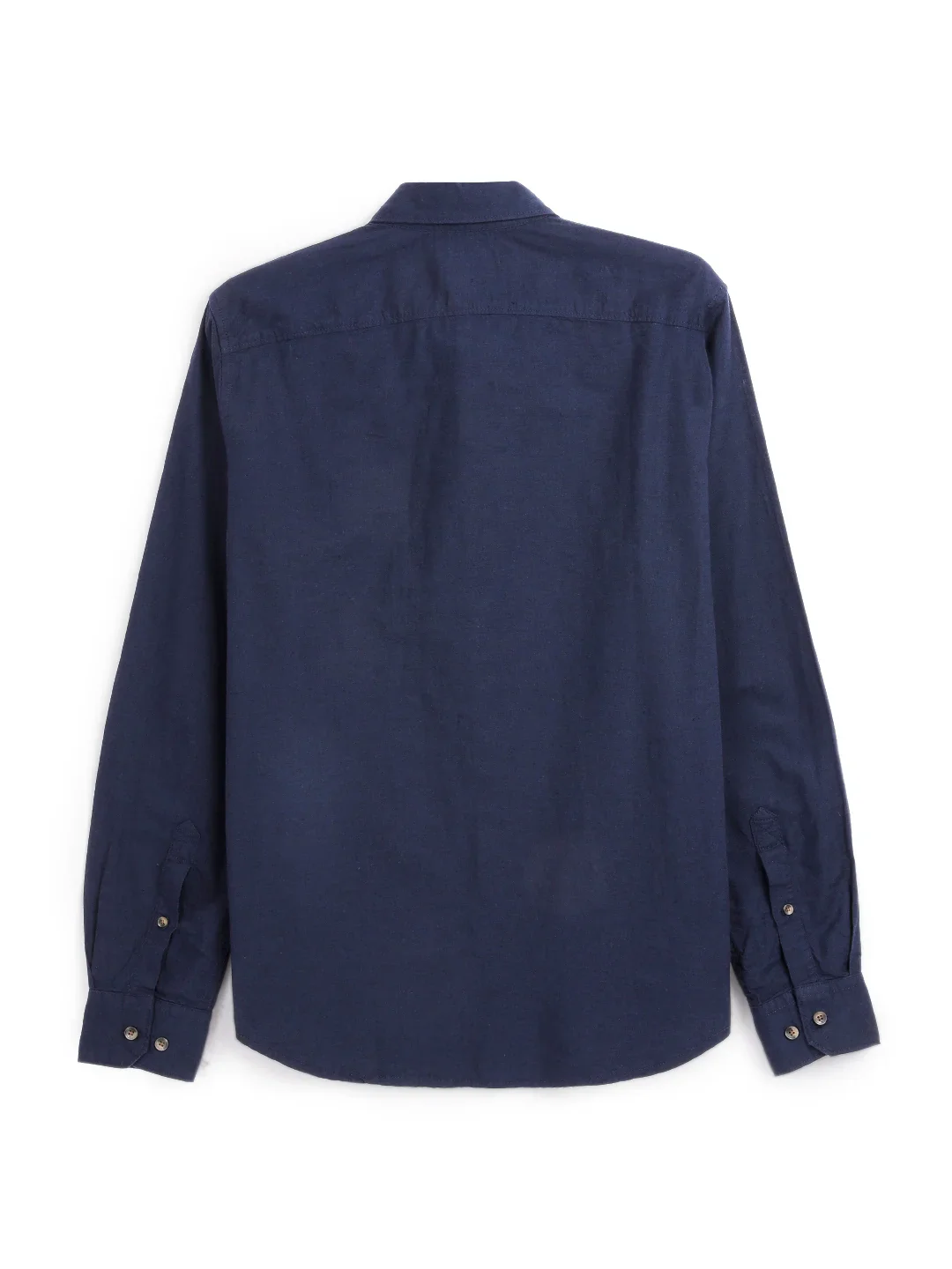 Solid Navy Cotton Linen Shirt - Image 4