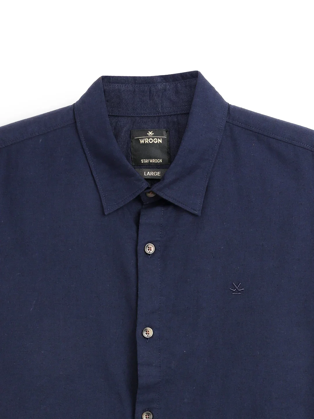 Solid Navy Cotton Linen Shirt - Image 5