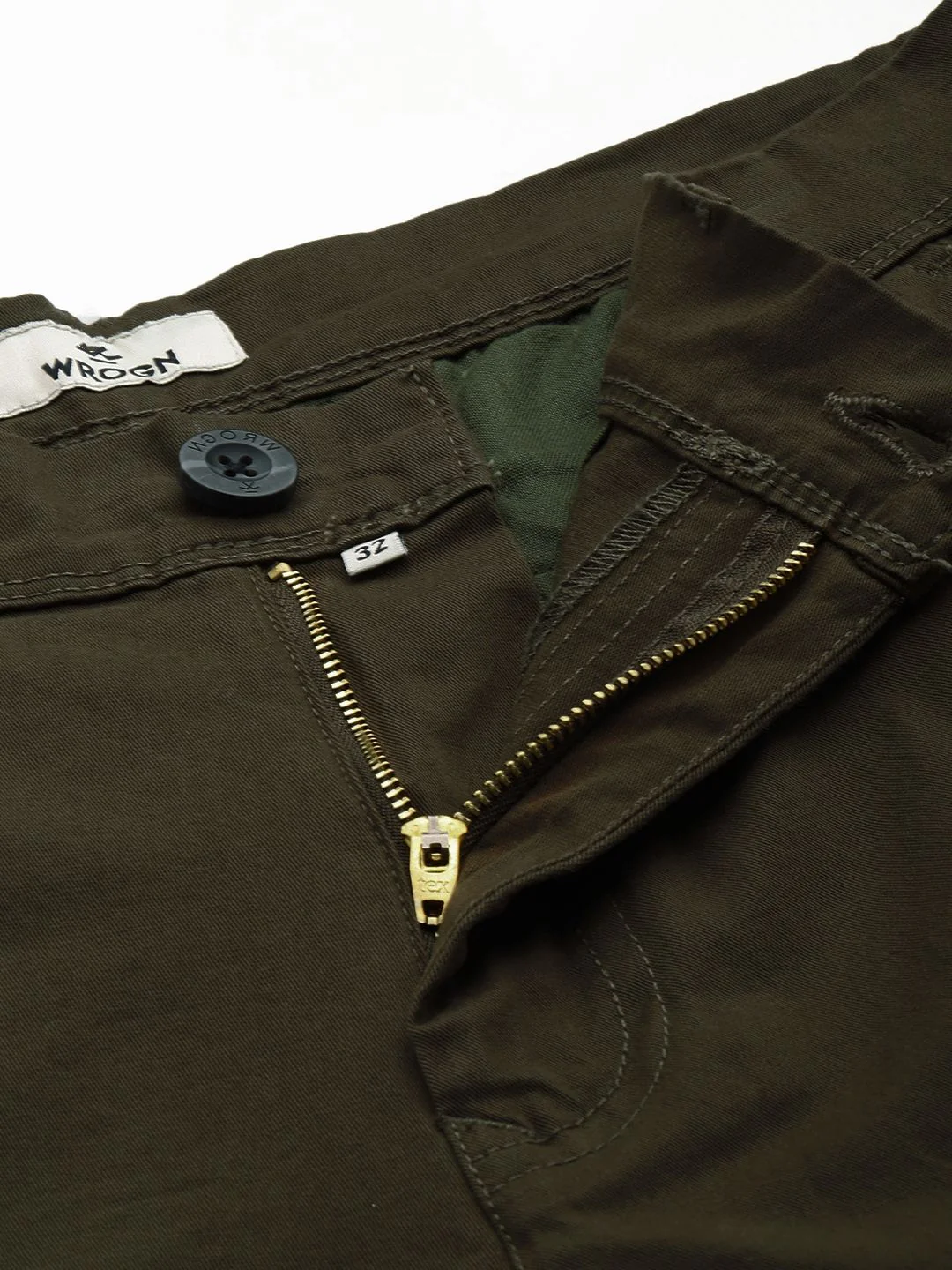 Solid Olive Woven Chinos Trousers - Image 5