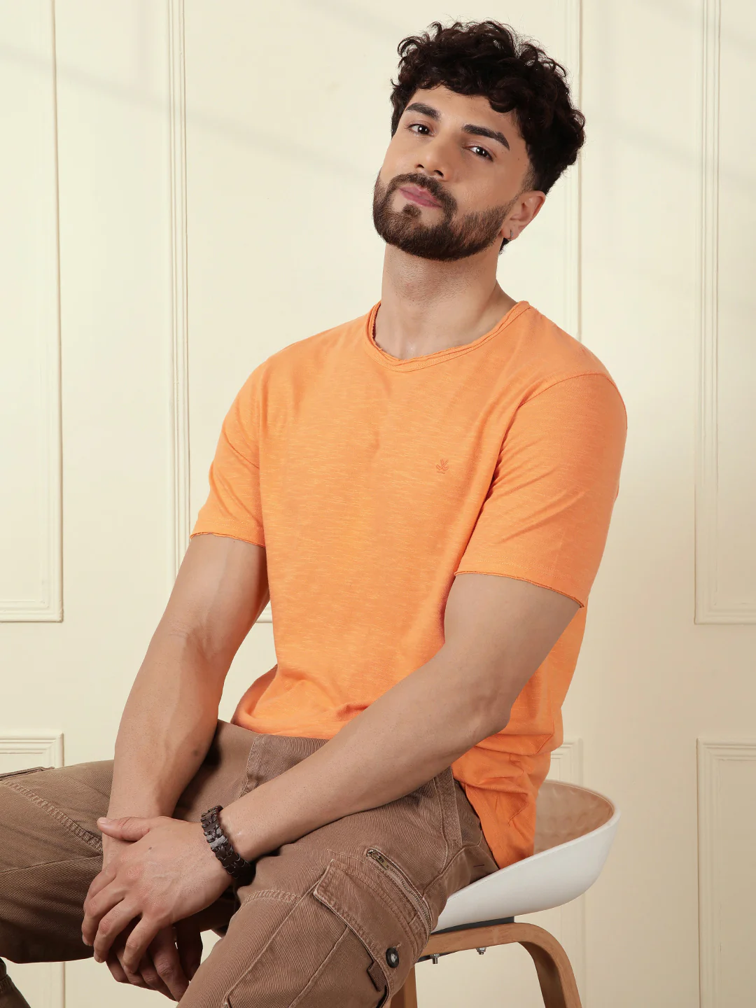 Solid Orange Crew Neck T-Shirt - Image 2