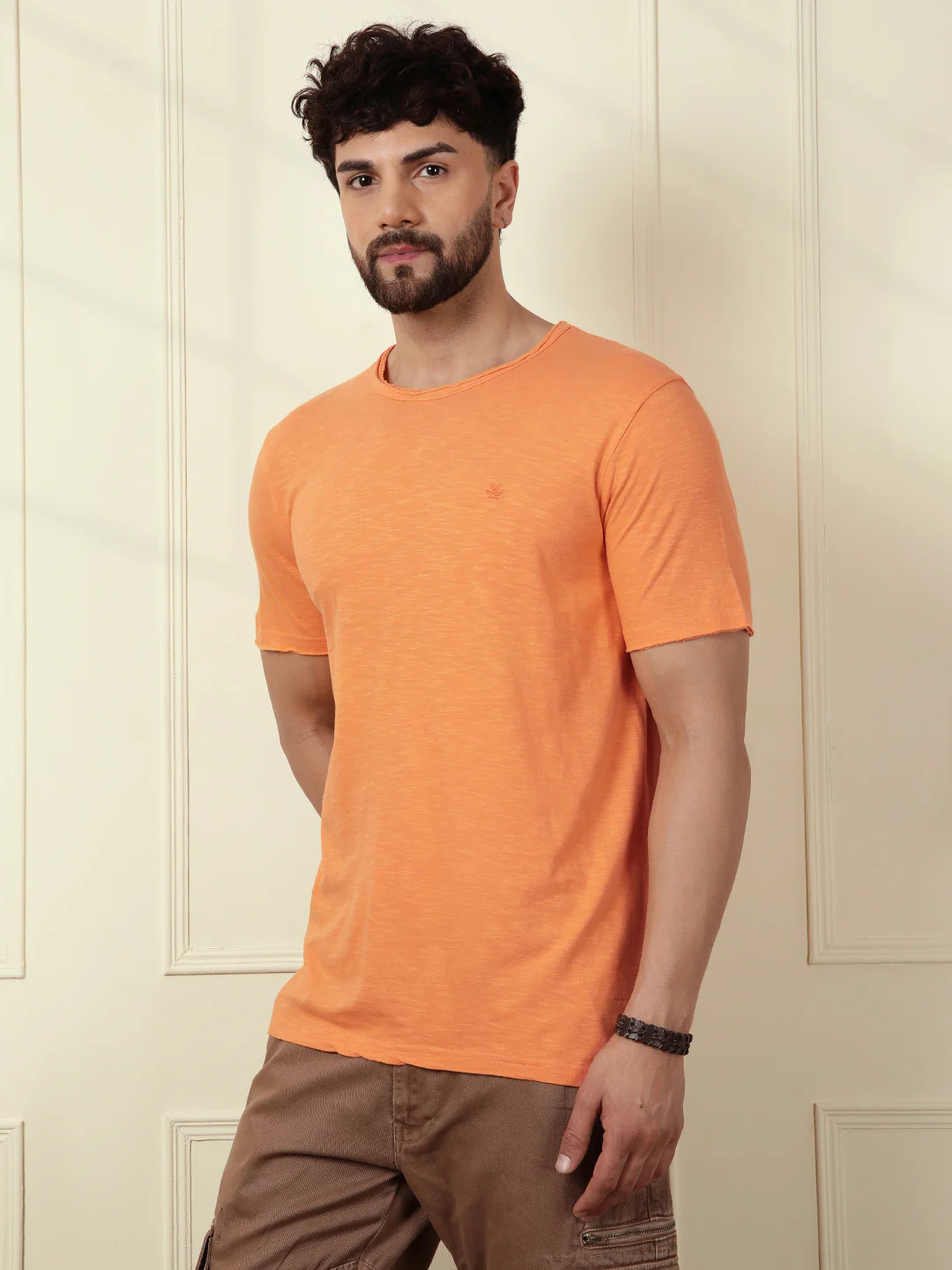 Solid Orange Crew Neck T-Shirt - Image 3