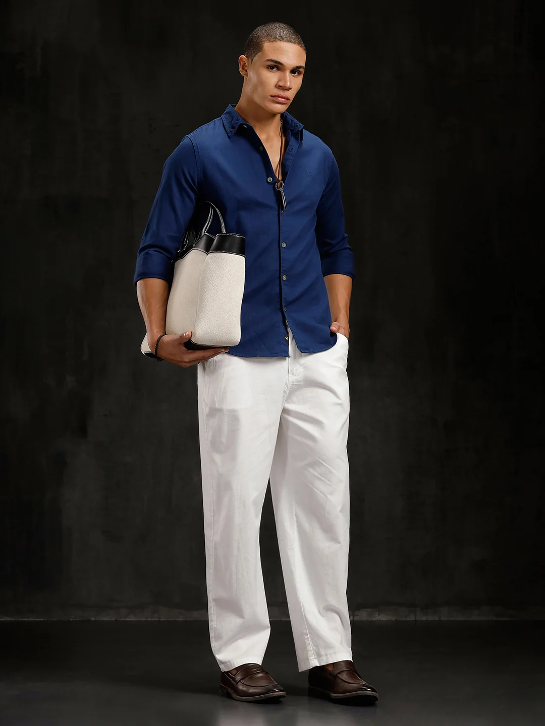 Solid Overdyed Slim Fit Shirt | Dark Blue - Image 2