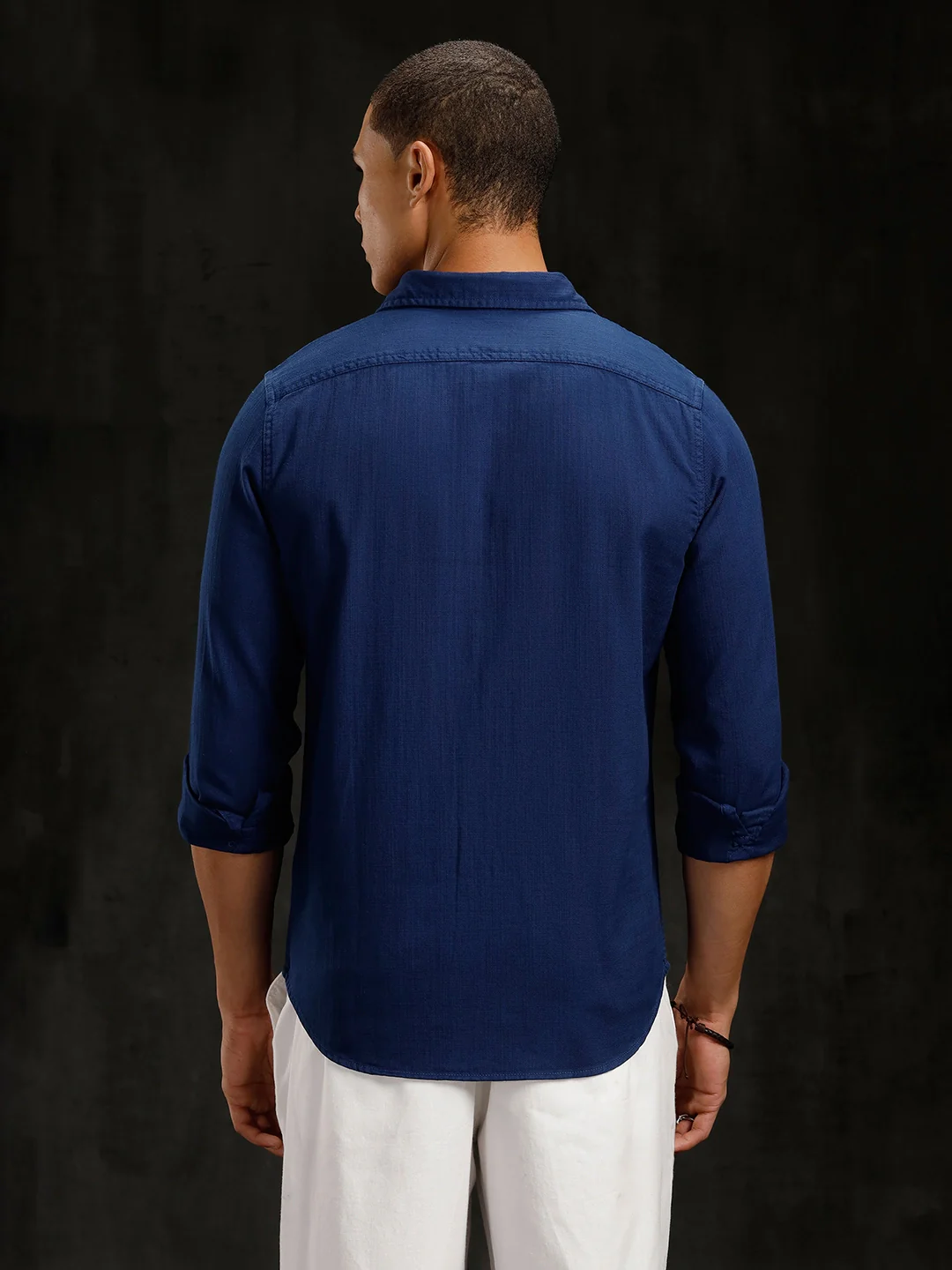 Solid Overdyed Slim Fit Shirt | Dark Blue - Image 3