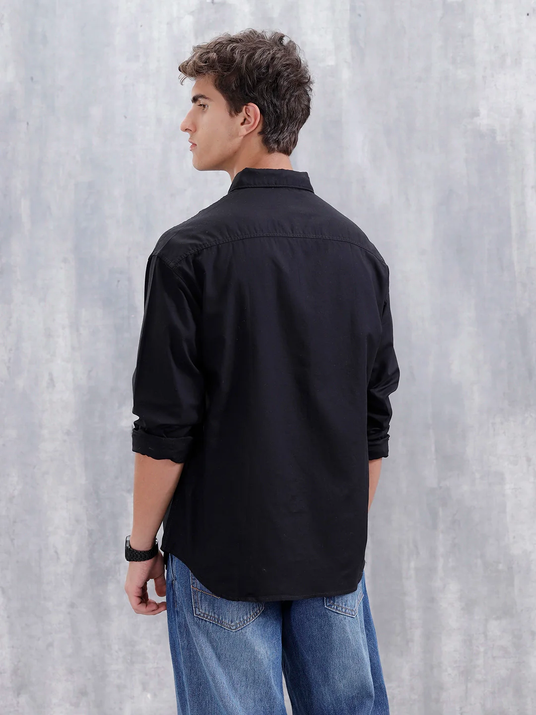 Solid Oversized Casual Shirt | Black - Image 3