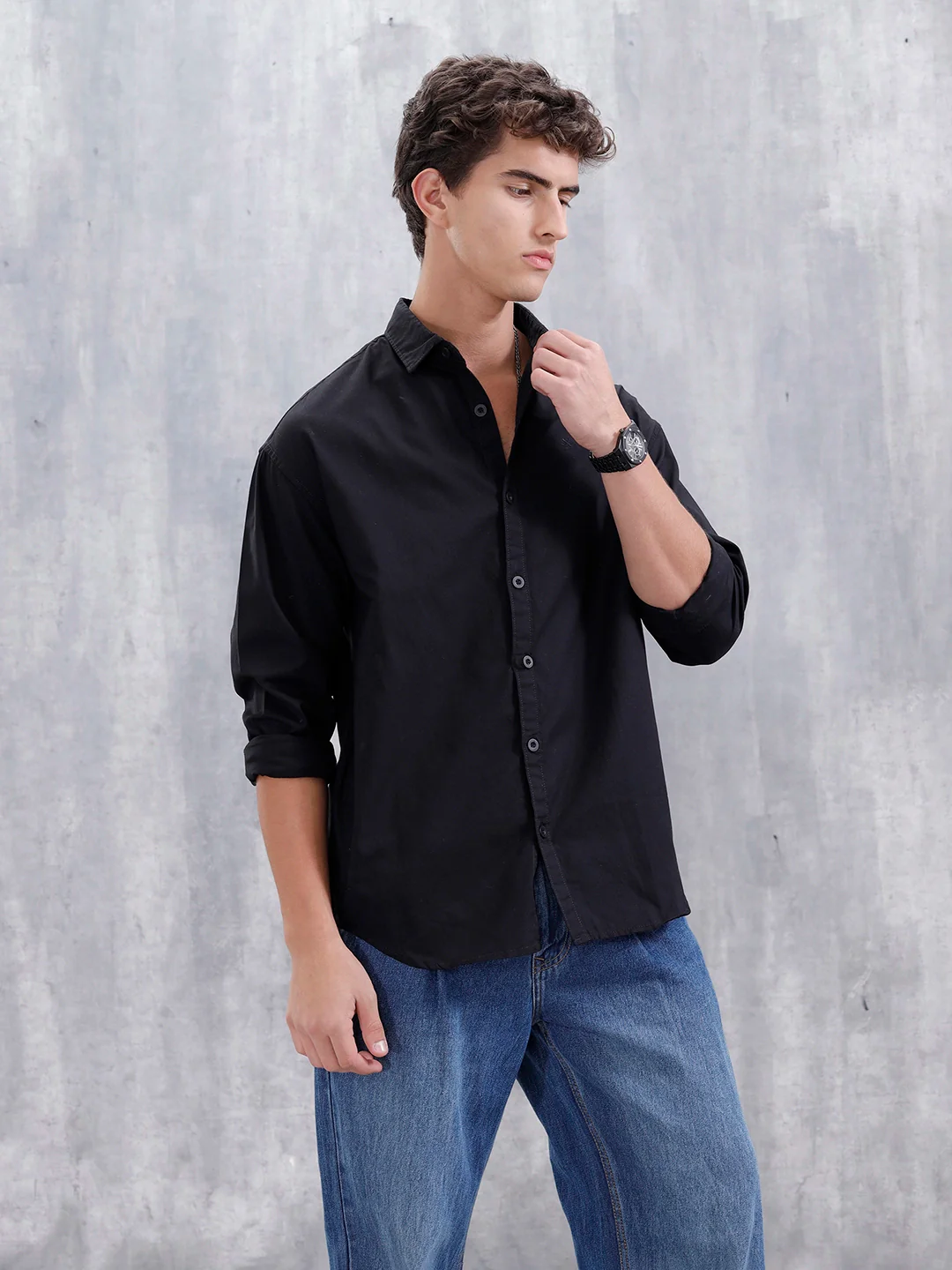 Solid Oversized Casual Shirt | Black - Image 4