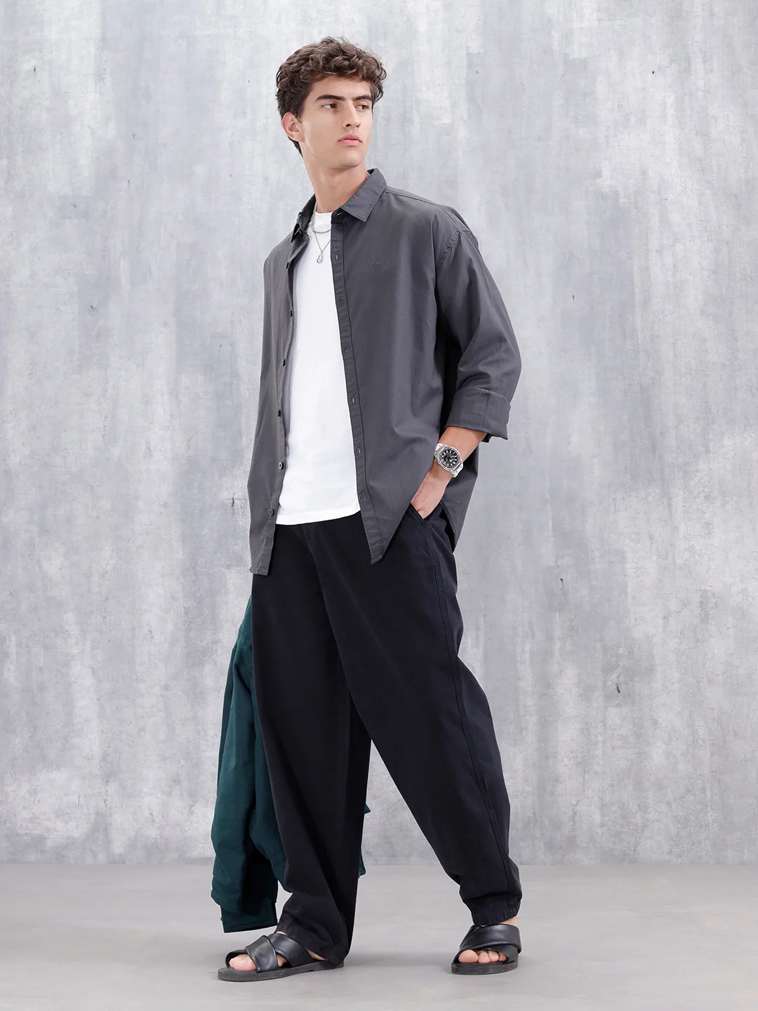 Solid Oversized Casual Shirt | Grey - Image 2