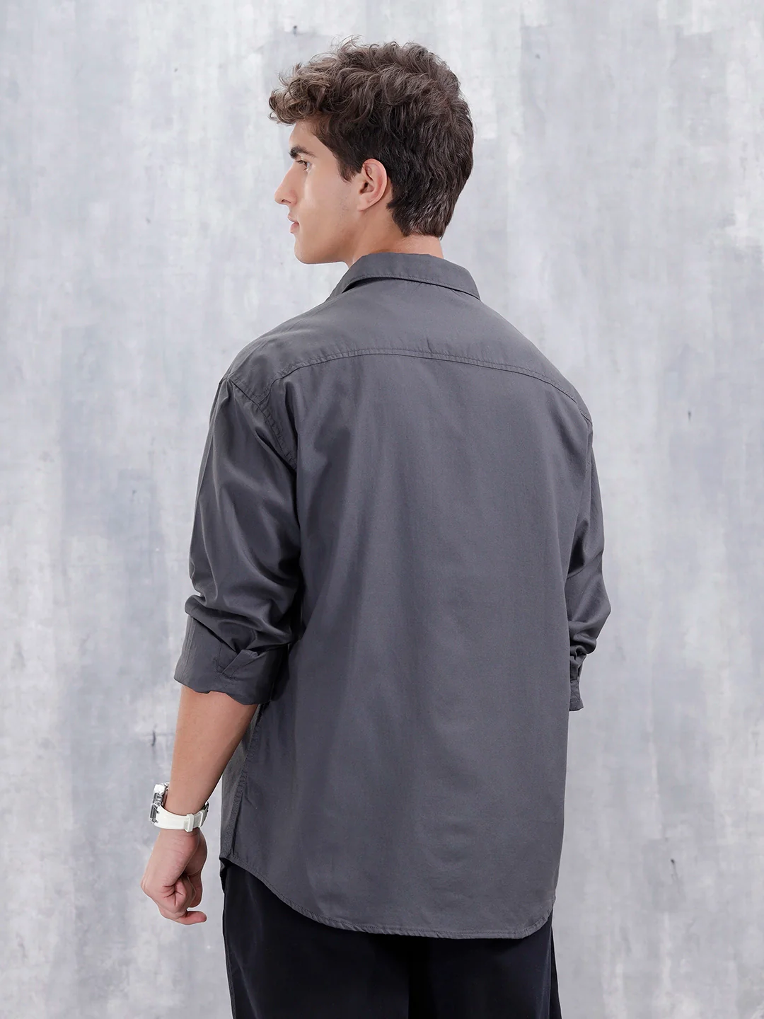 Solid Oversized Casual Shirt | Grey - Image 3