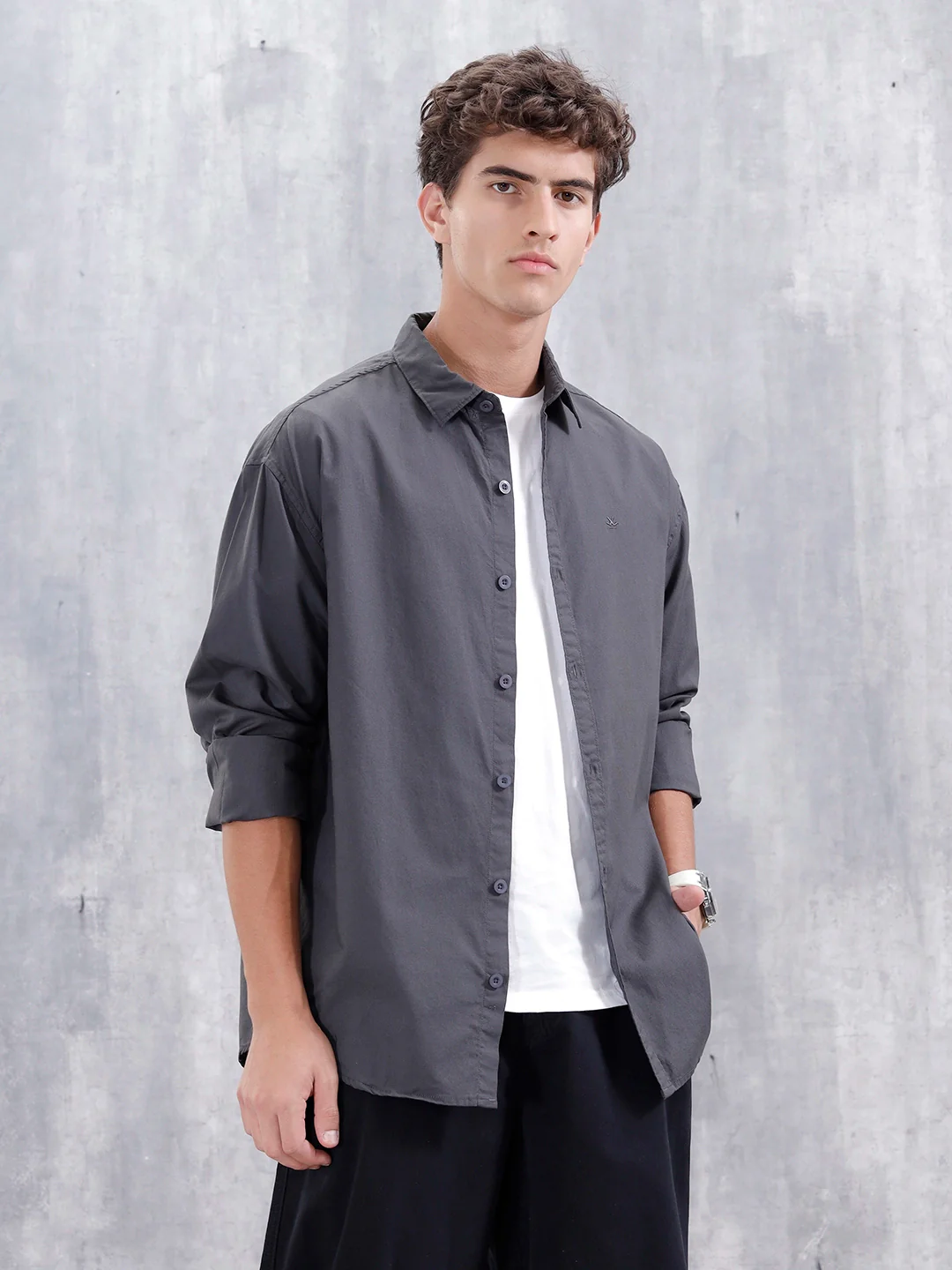 Solid Oversized Casual Shirt | Grey - Image 4
