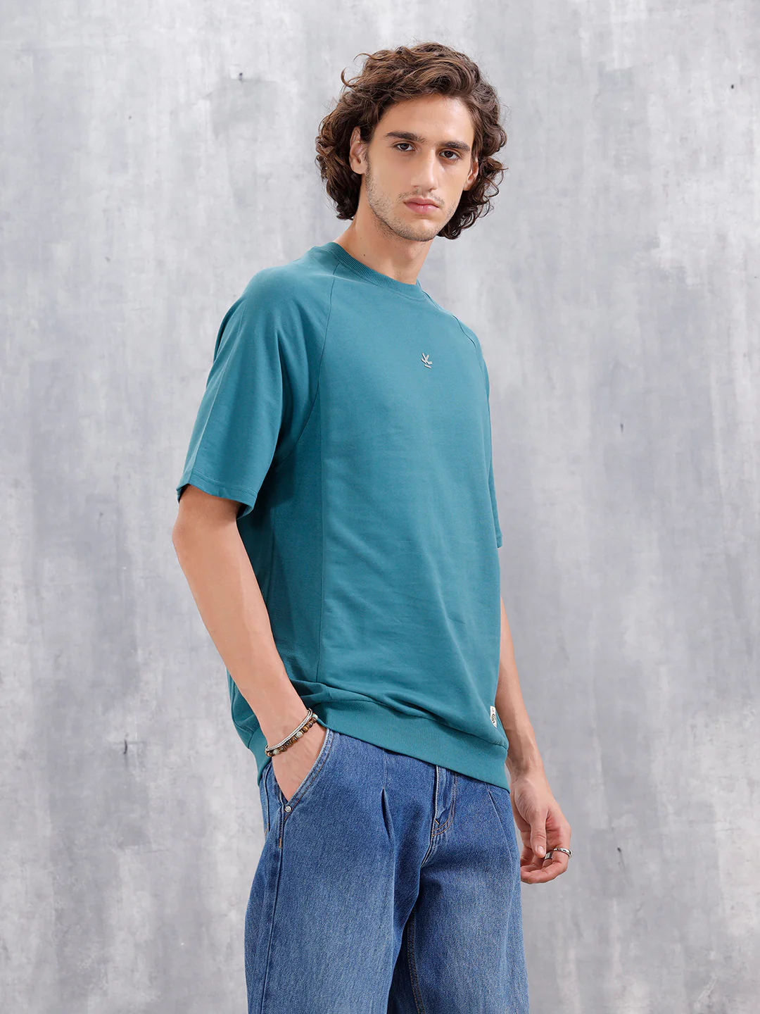 Solid Oversized Crew Neck T-shirt | Teal - Image 4