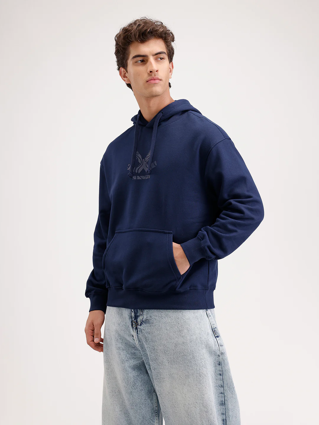 Solid Oversized Fit Hoodie  | Blue - Image 4