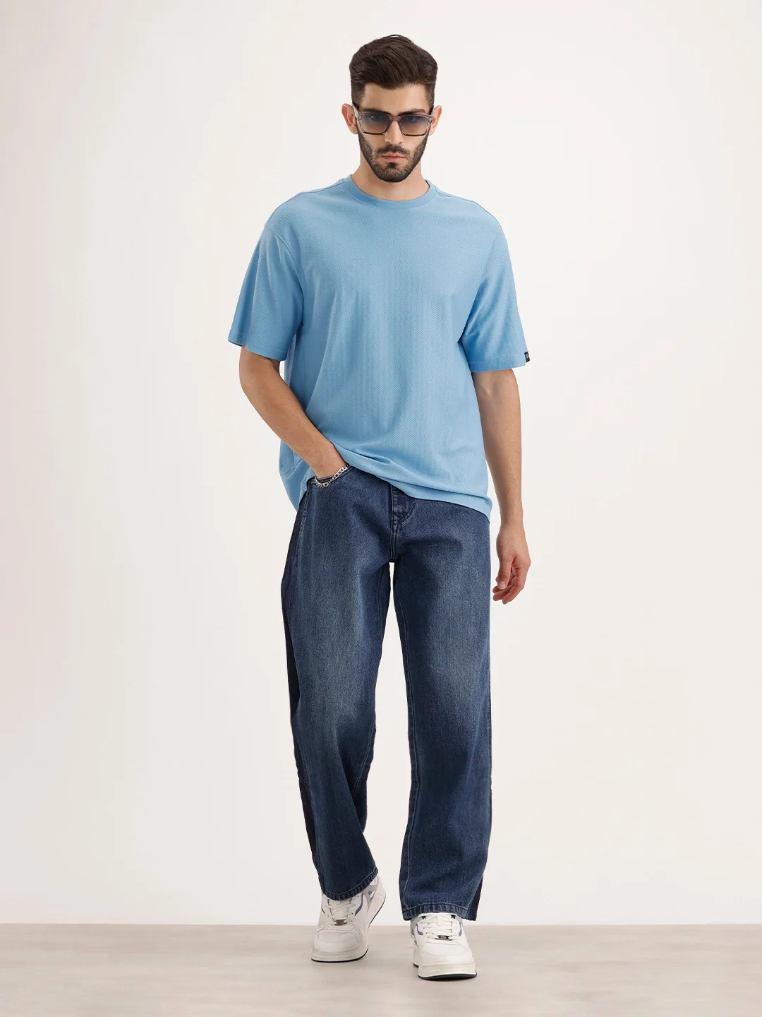 Solid Oversized Half Sleeve T-Shirt | Blue - Image 2