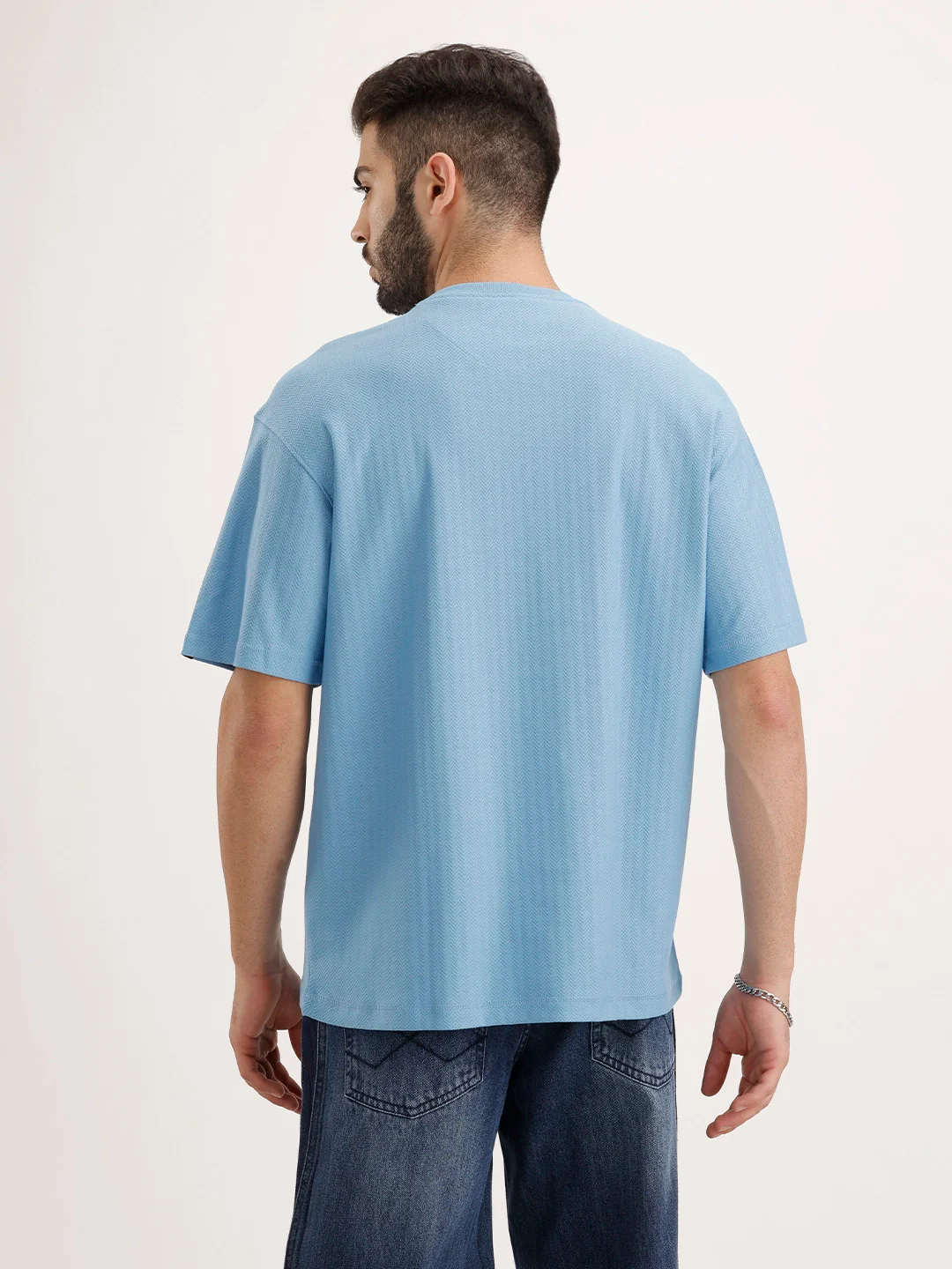 Solid Oversized Half Sleeve T-Shirt | Blue - Image 3