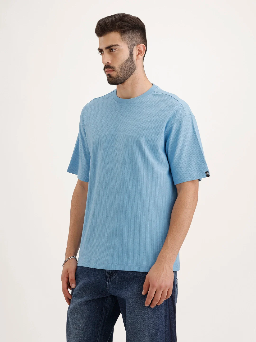 Solid Oversized Half Sleeve T-Shirt | Blue - Image 4