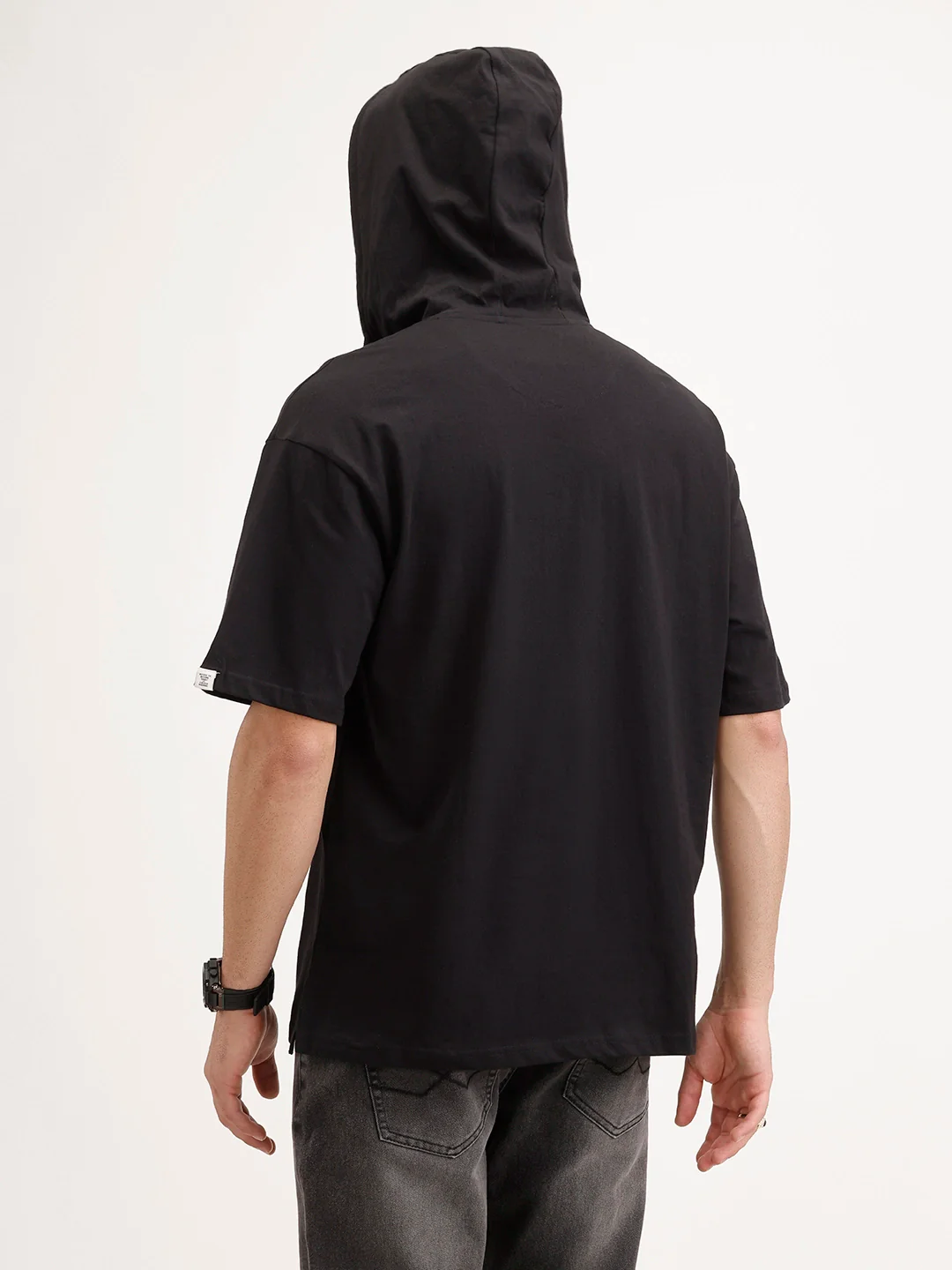 Solid Oversized Hooded T-Shirt | Black - Image 3