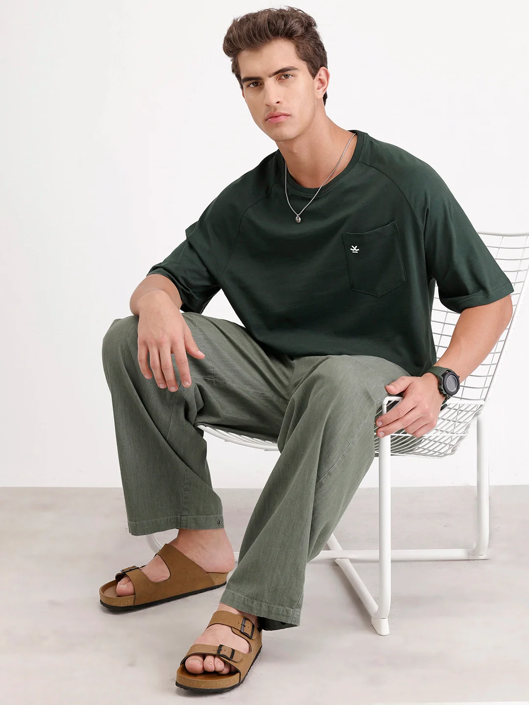 Solid Oversized Ragland Collar T-Shirt | Dark Green - Image 2
