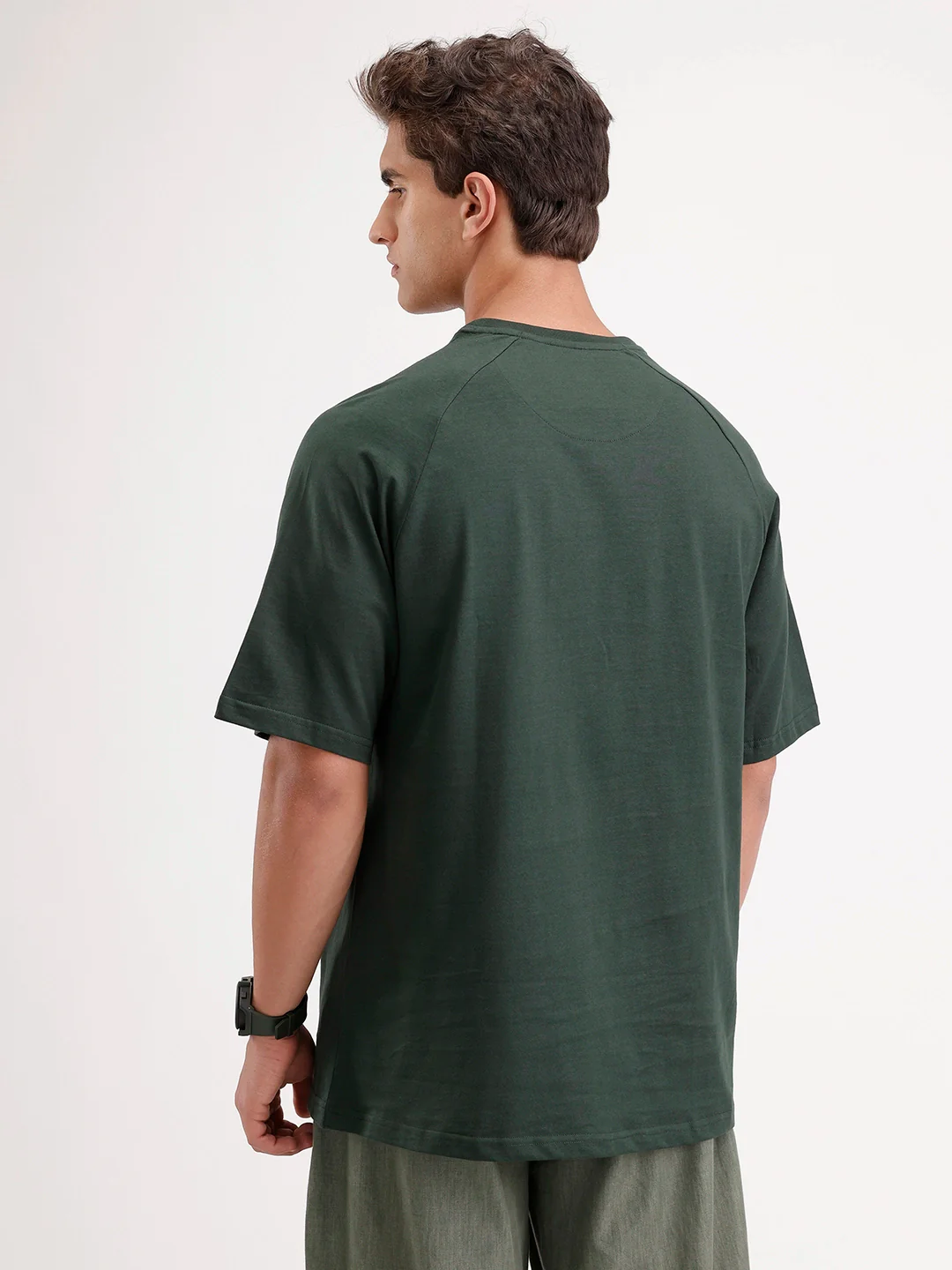 Solid Oversized Ragland Collar T-Shirt | Dark Green - Image 3