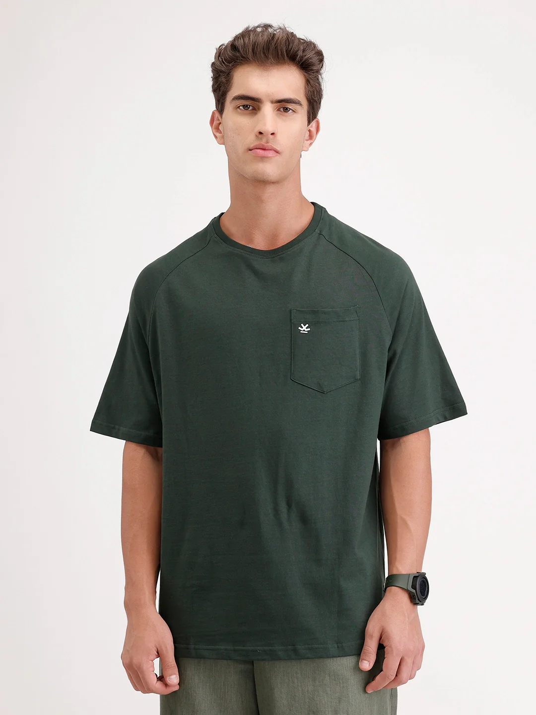 Solid Oversized Ragland Collar T-Shirt | Dark Green - Image 6