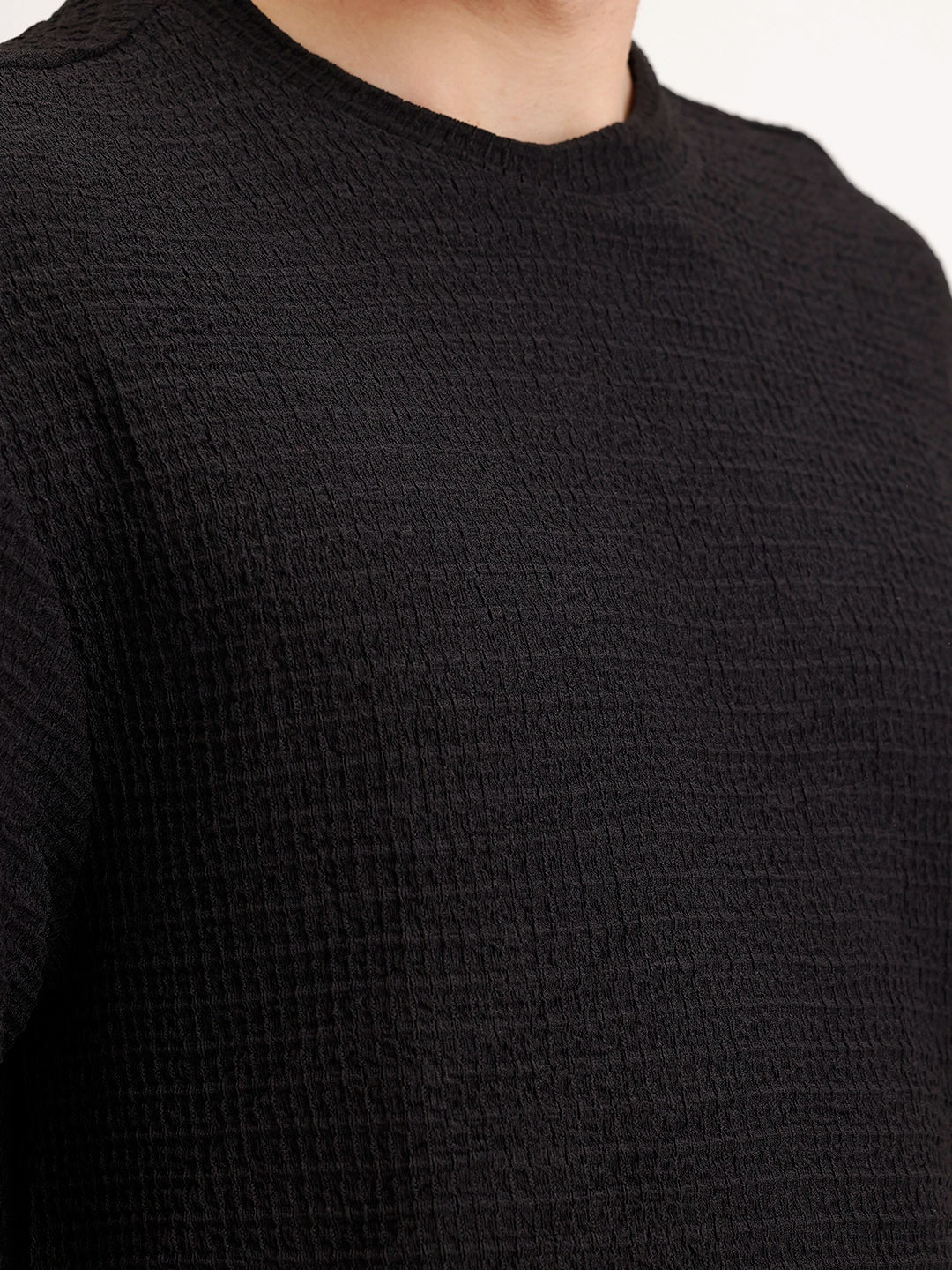 Solid Oversized Textured T-Shirt | Black - Image 5