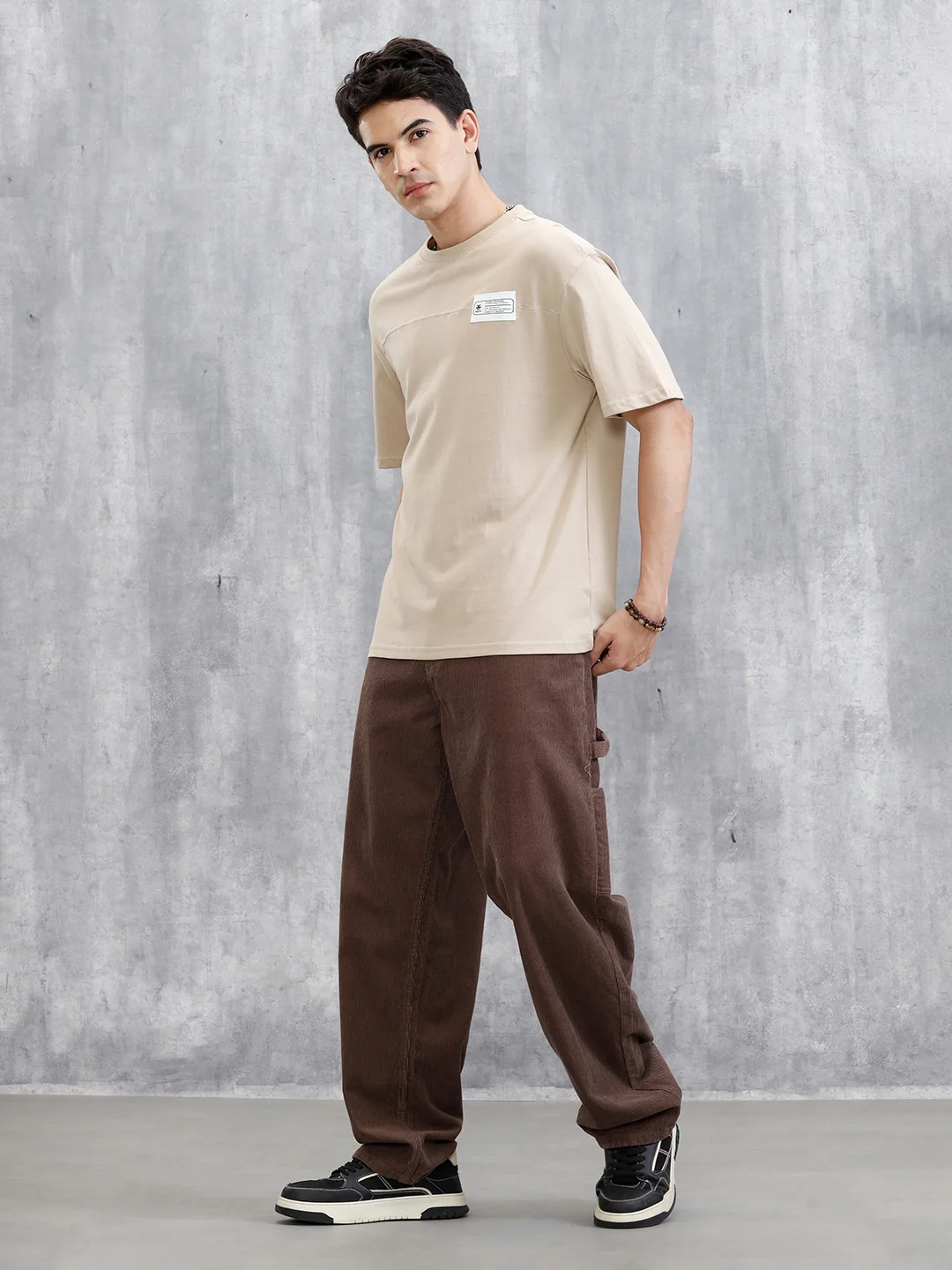 Solid Patch Detail T-Shirt | Khaki - Image 2