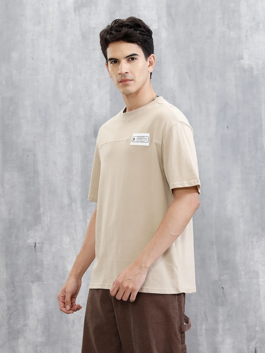Solid Patch Detail T-Shirt | Khaki - Image 4