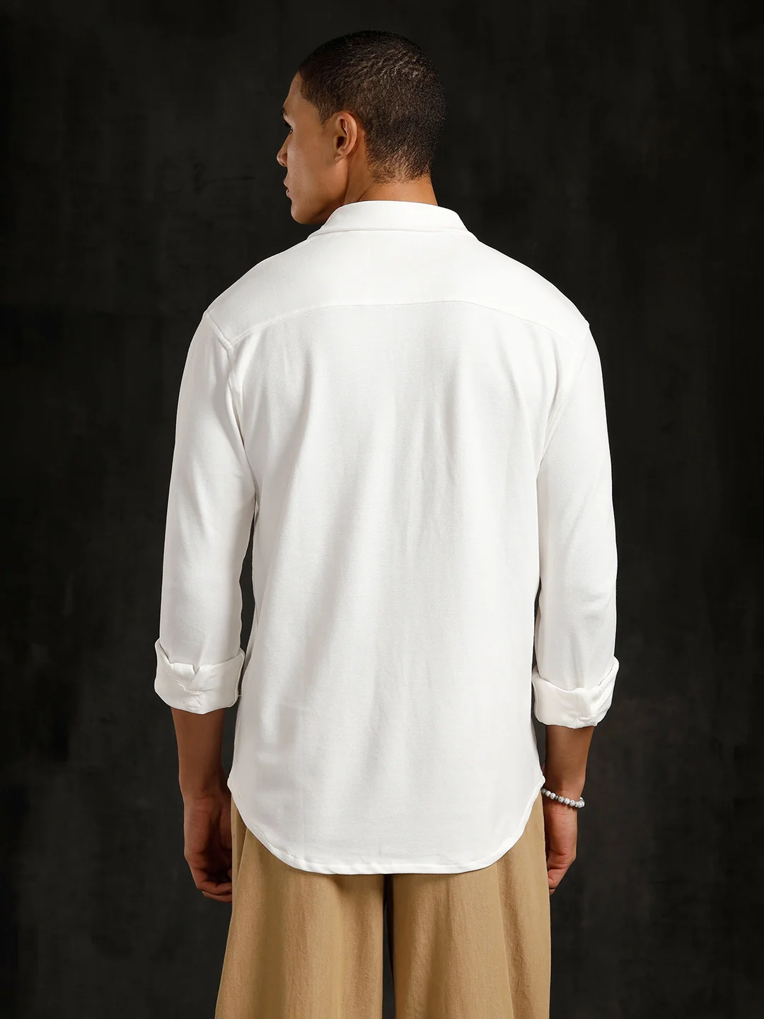 Solid Pique Knit Shirt | White - Image 3
