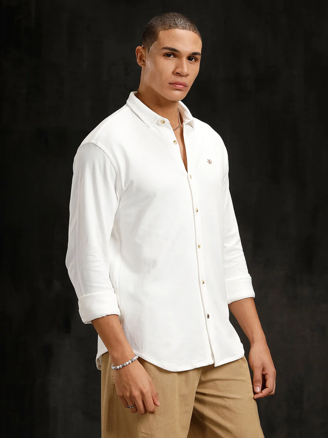 Solid Pique Knit Shirt | White - Image 4