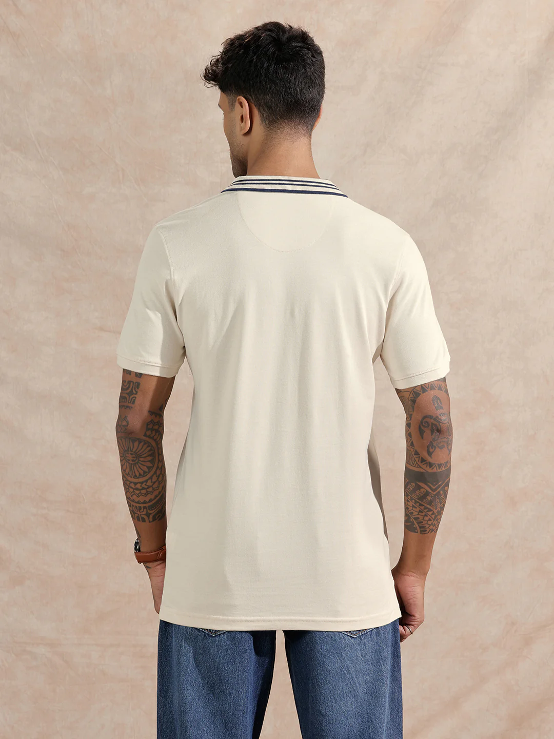 Solid Pique Polo T-Shirt | Beige - Image 3