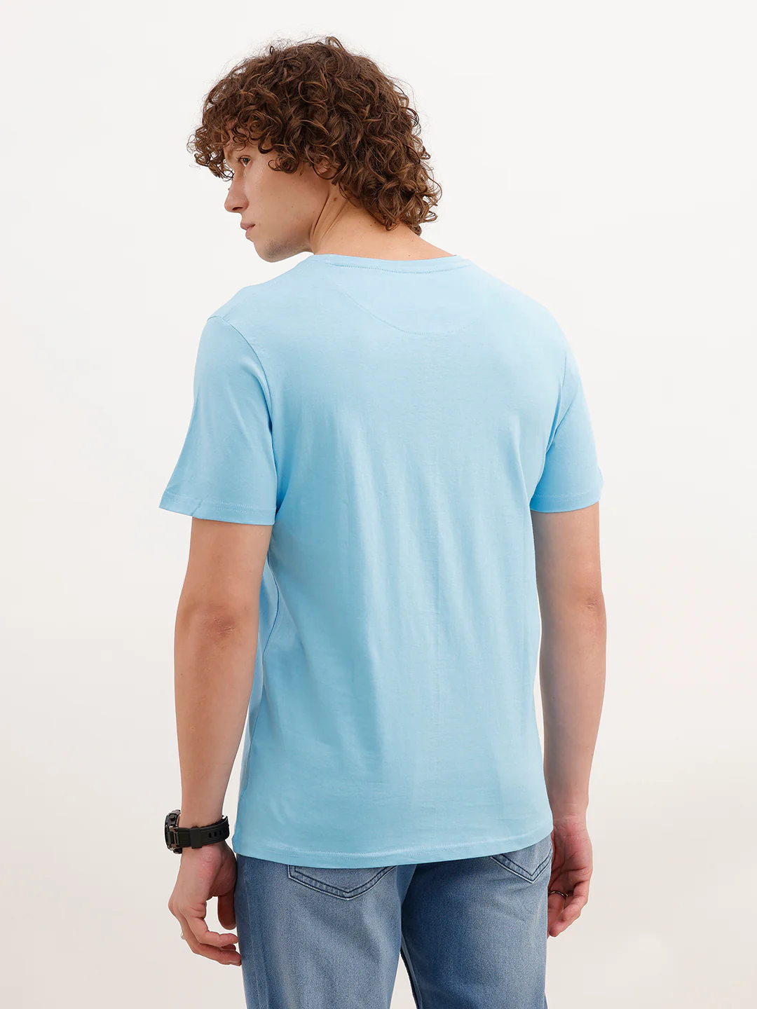 Solid Placement Printed T-Shirt | Light Blue - Image 3