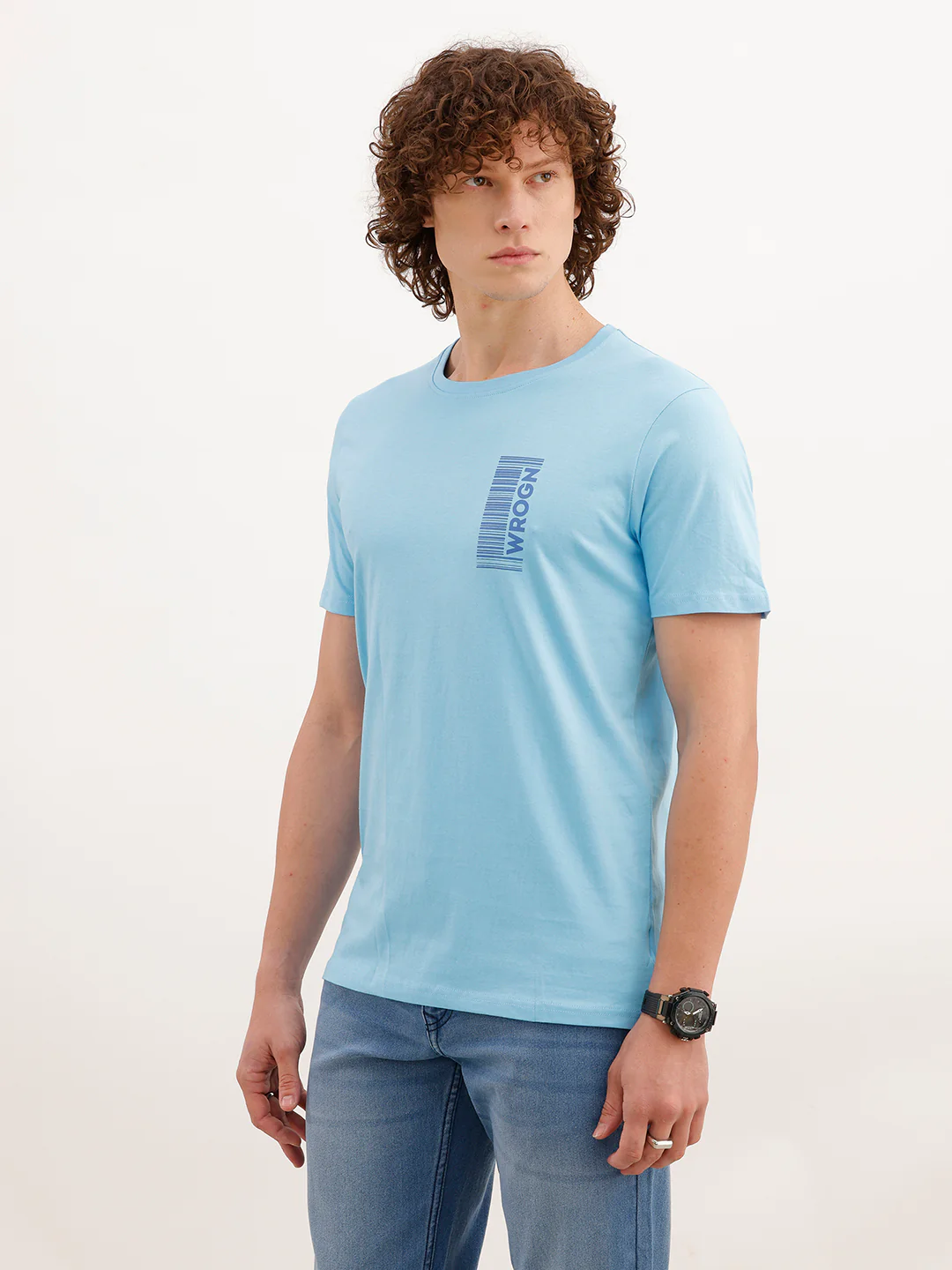 Solid Placement Printed T-Shirt | Light Blue - Image 4