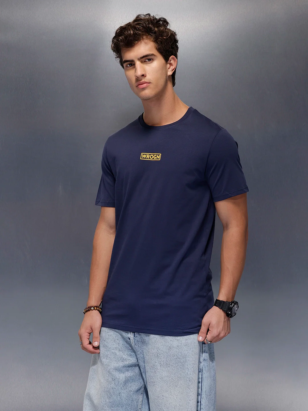 Solid Placement Printed T-Shirt   |  Navy Blue - Image 4