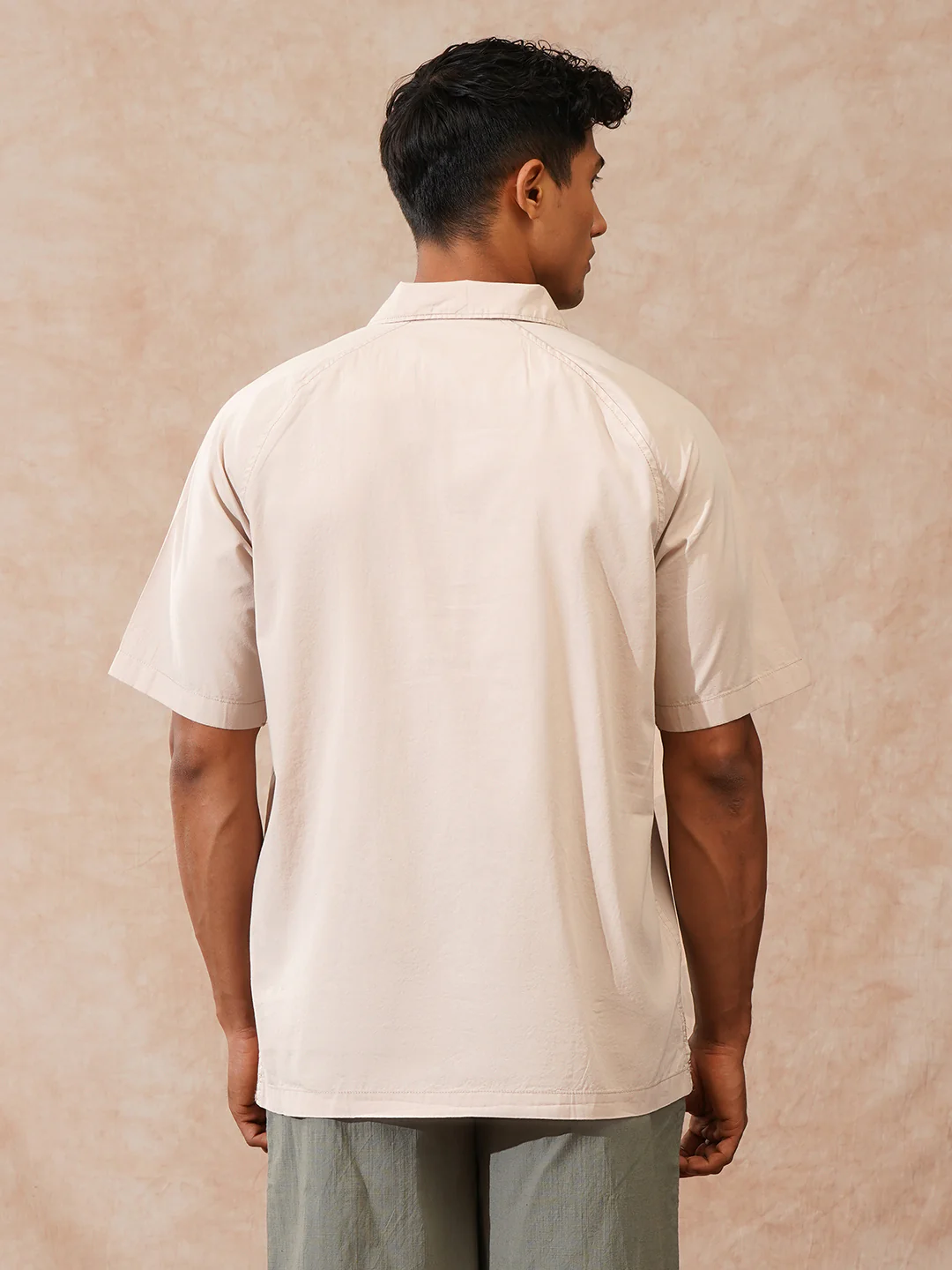 Solid Polo Collar Shirt | Beige - Image 3