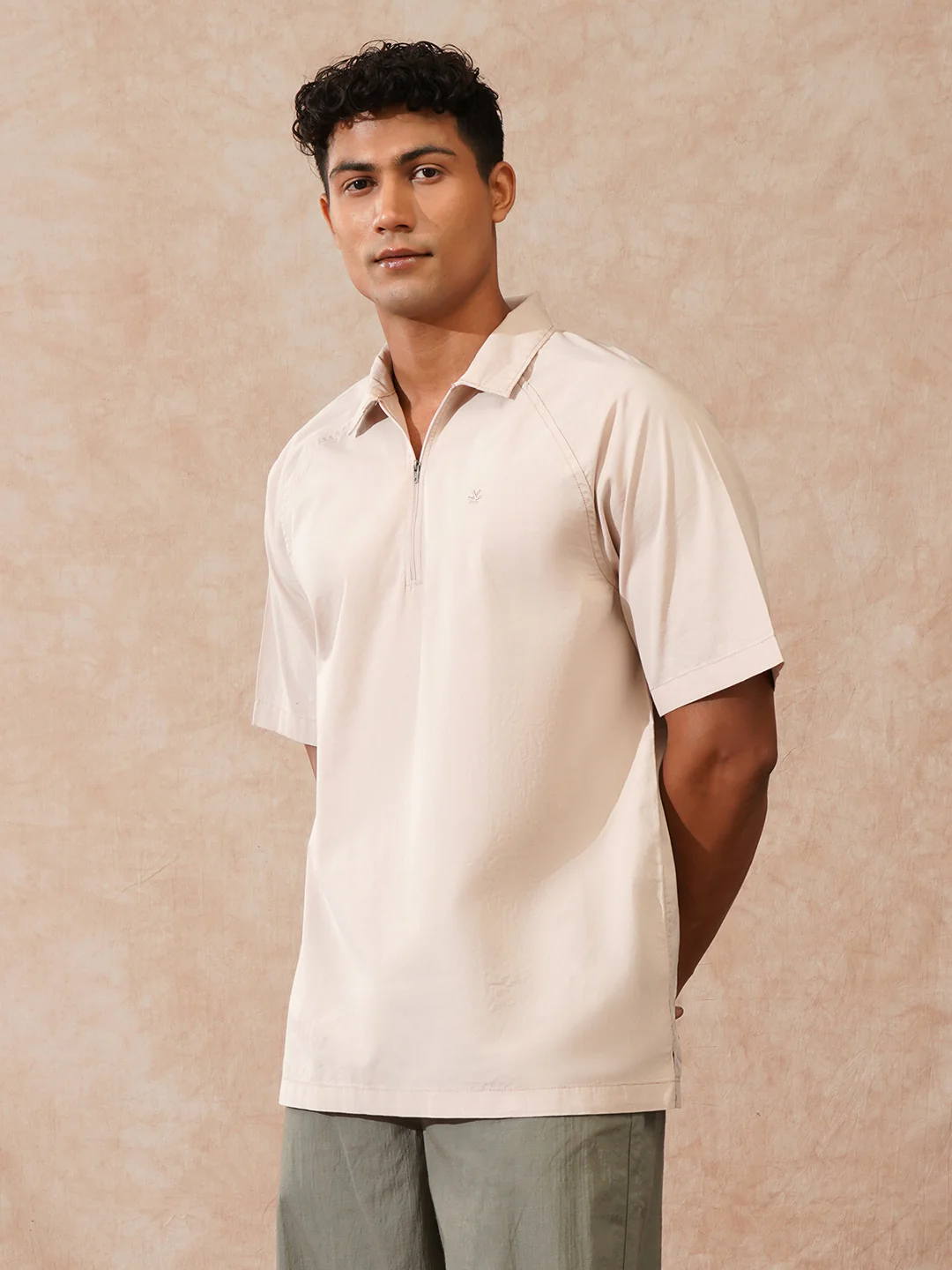 Solid Polo Collar Shirt | Beige - Image 4