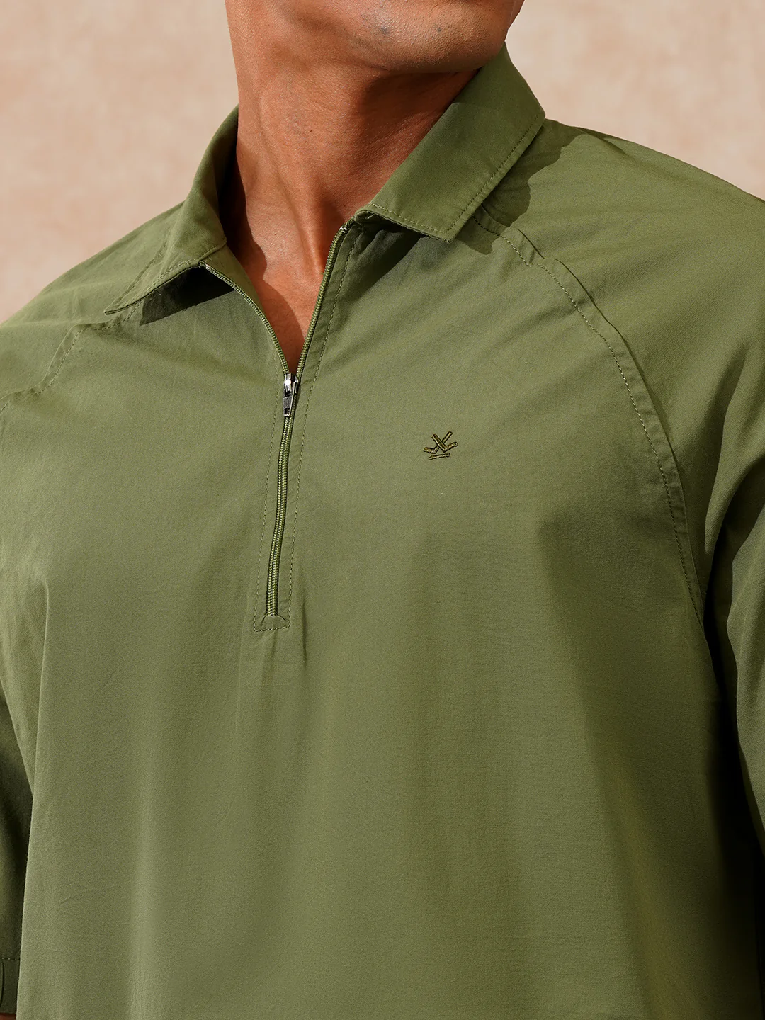 Solid Polo Collar Shirt | Olive - Image 5