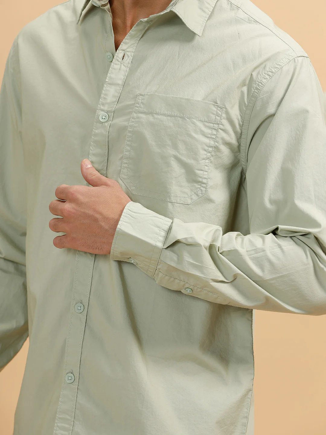 Solid Poplin Slim Fit Shirt | Light Green - Image 5