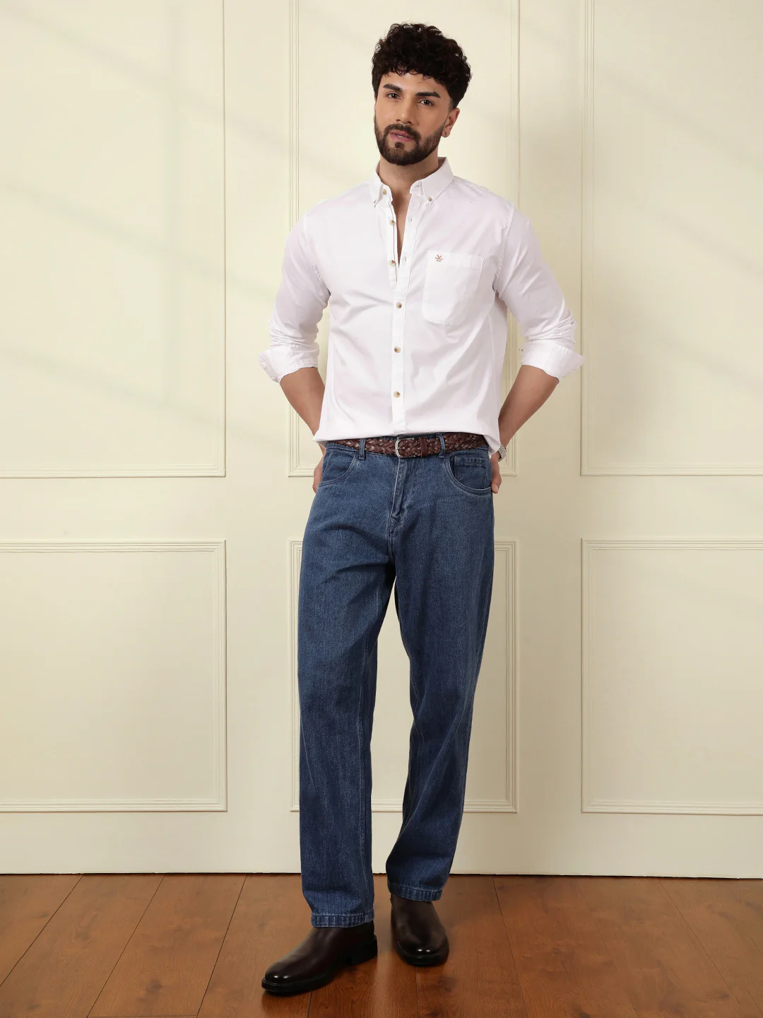 Solid Cotton Blend Stretch Shirt | White - Image 2