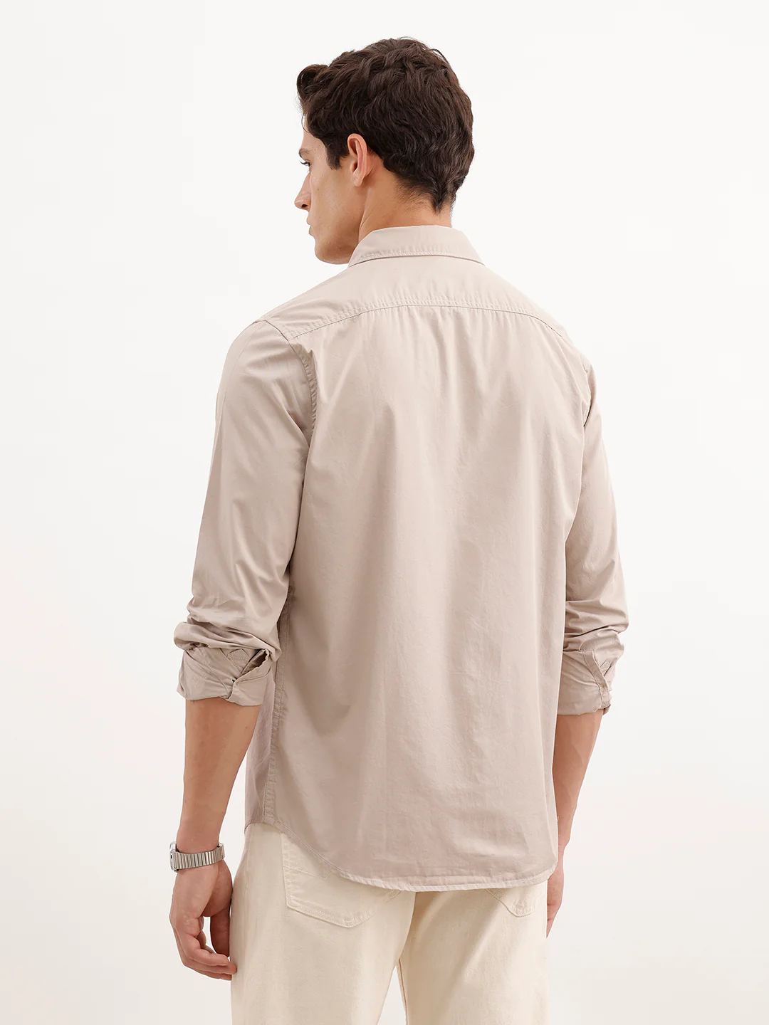 Solid Regular Fit 100% Cotton Shirt  | Beige - Image 3