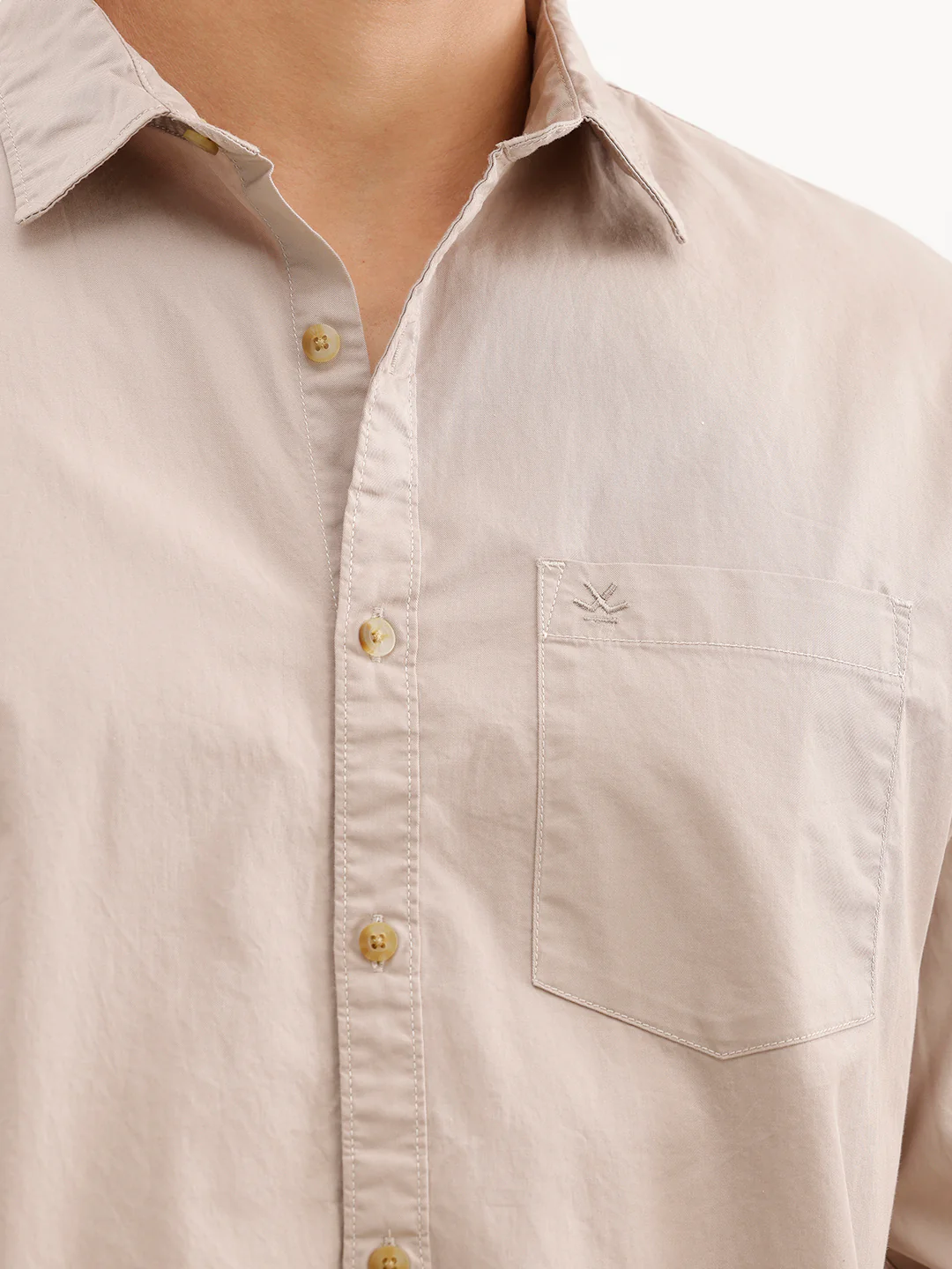 Solid Regular Fit 100% Cotton Shirt  | Beige - Image 5