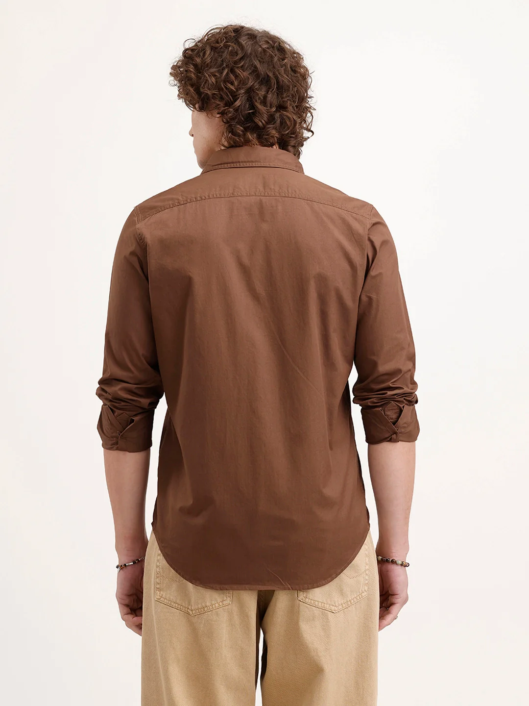 Solid Regular Fit 100% Cotton Shirt | Brown - Image 3