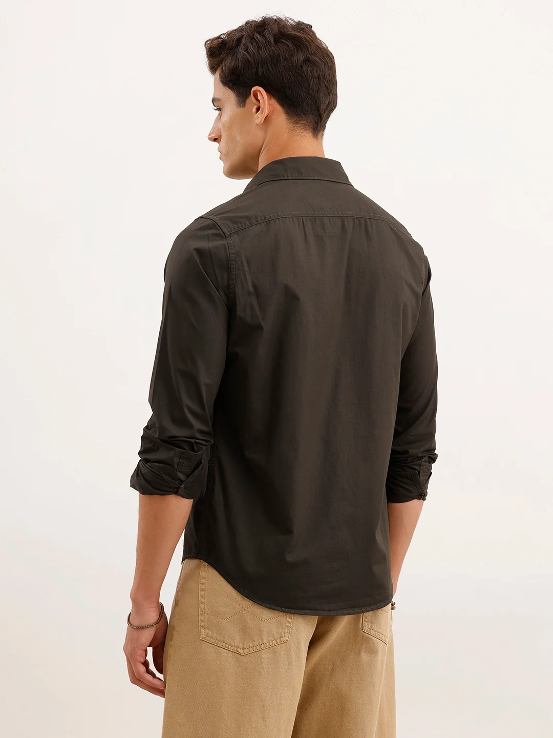Solid Regular Fit 100% Cotton Shirt | Dark Green - Image 3