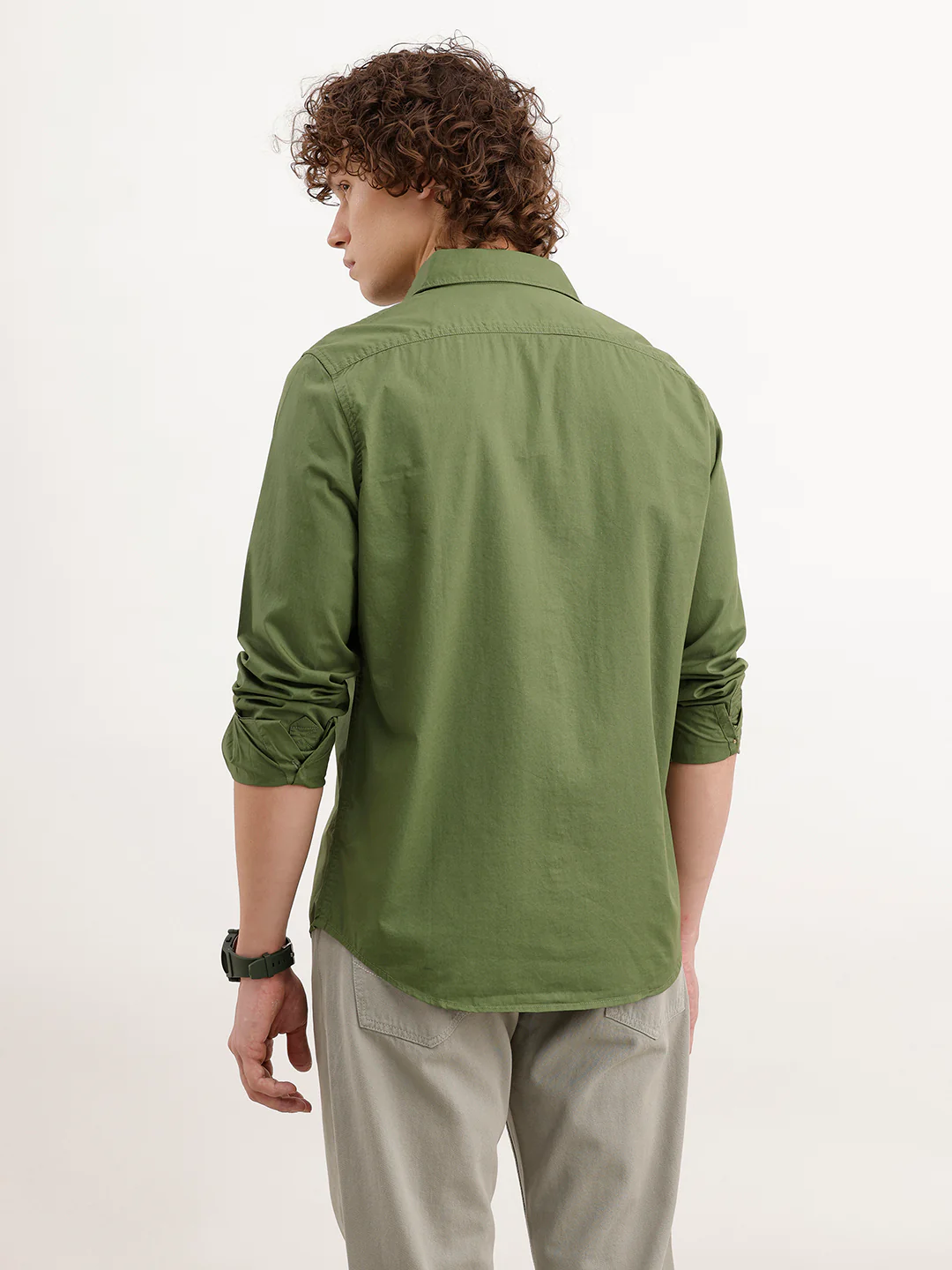 Solid Regular Fit 100% Cotton Shirt | Olive - Image 3