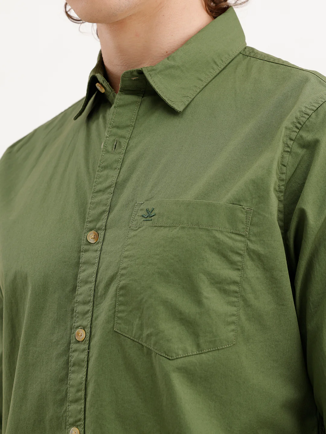 Solid Regular Fit 100% Cotton Shirt | Olive - Image 5