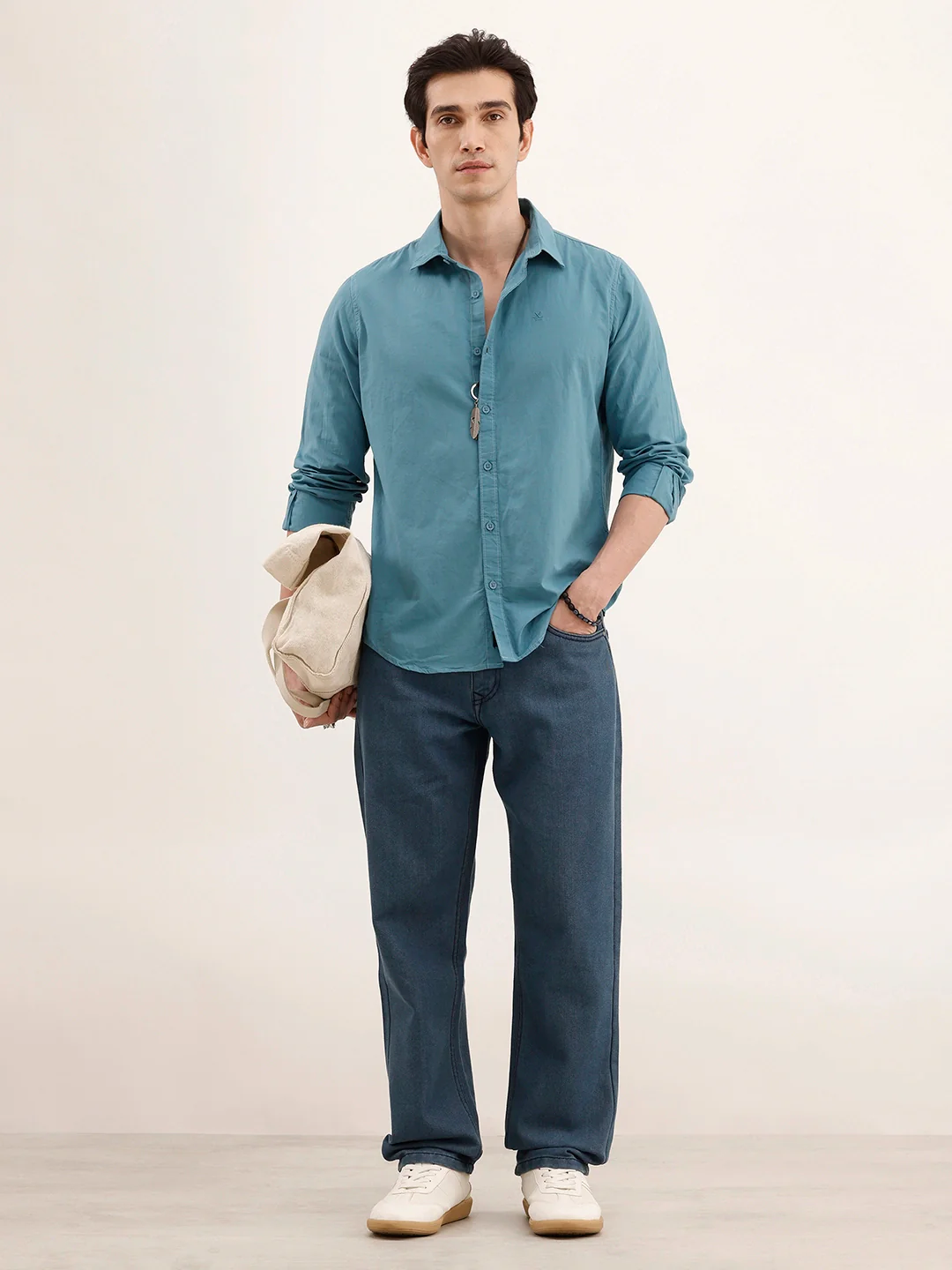 Solid Regular Fit 100% Cotton Shirt | Teal - Image 2